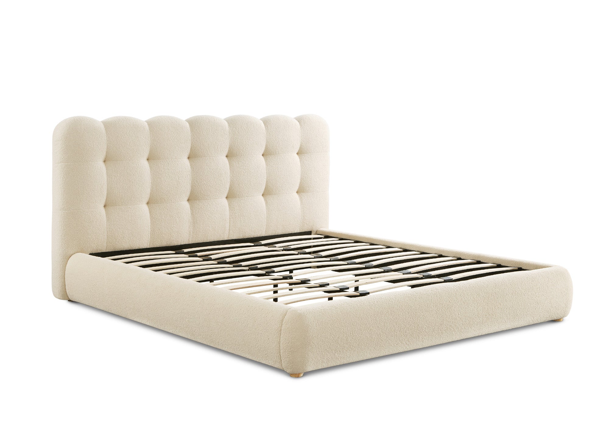 Lit double en tissu bouclette beige 180x200cm BISCUIT