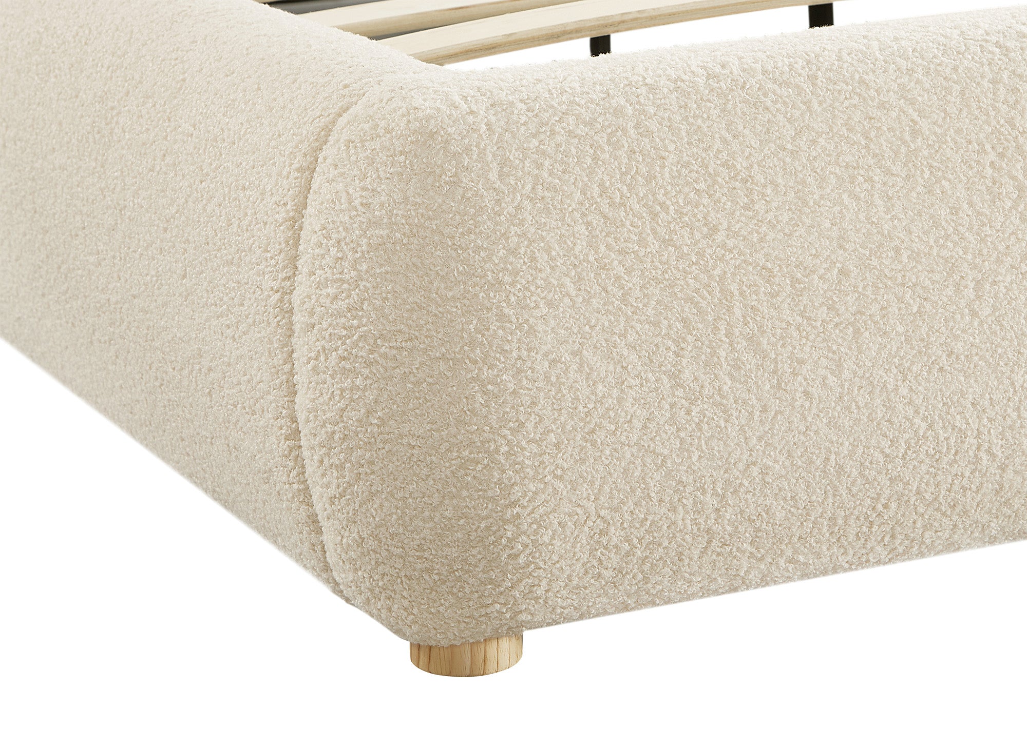 Lit double en tissu bouclette beige 160x200cm BISCUIT