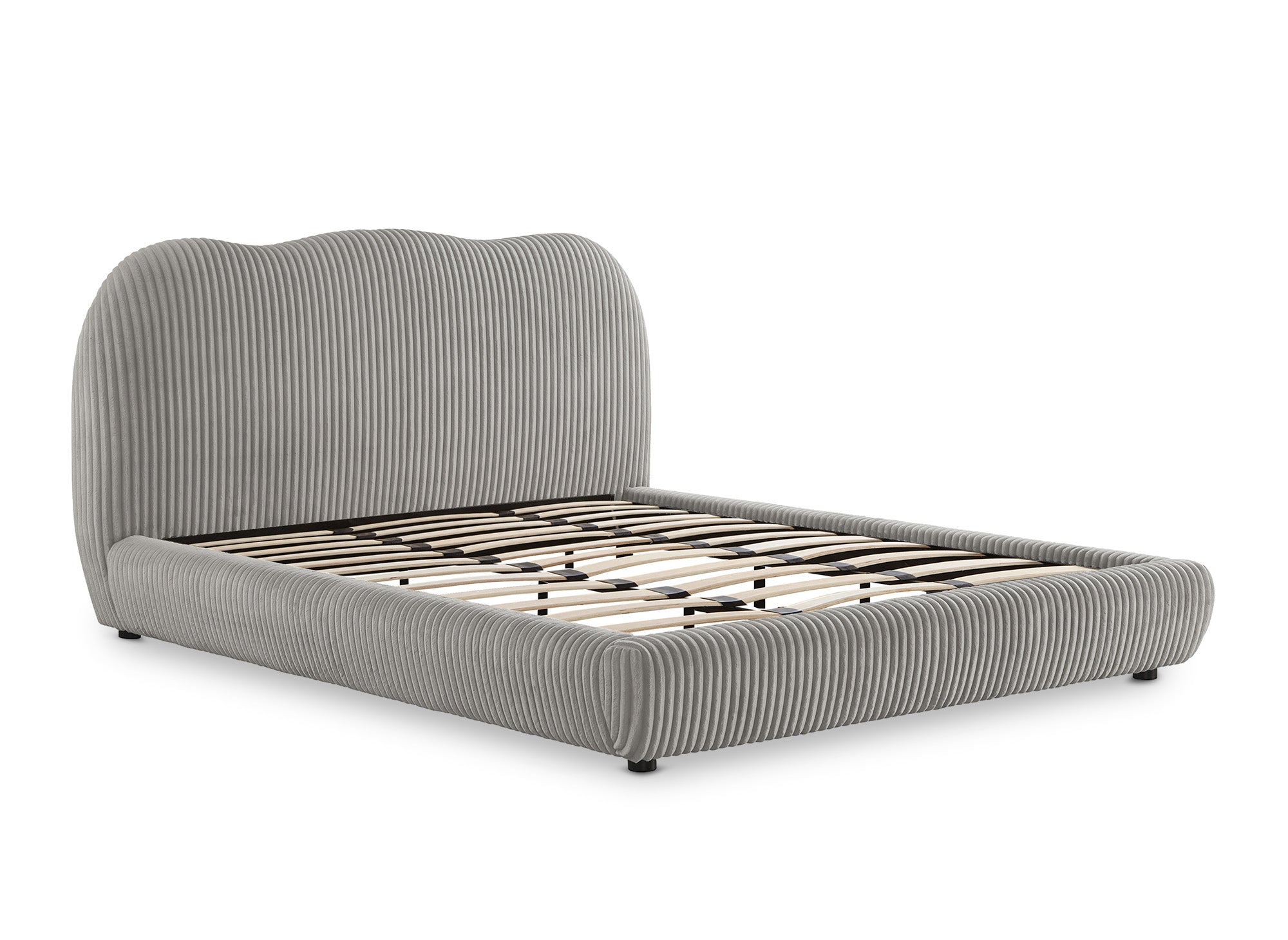 Lit double en velours côtelé épais gris 180x200 cm SARA