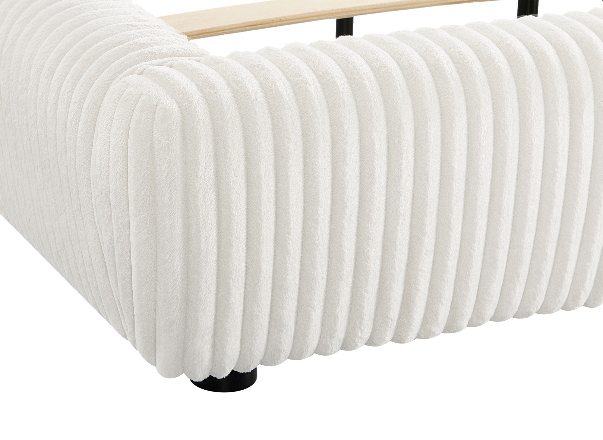 Lit double en velours côtelé épais beige 180x200cm SARA