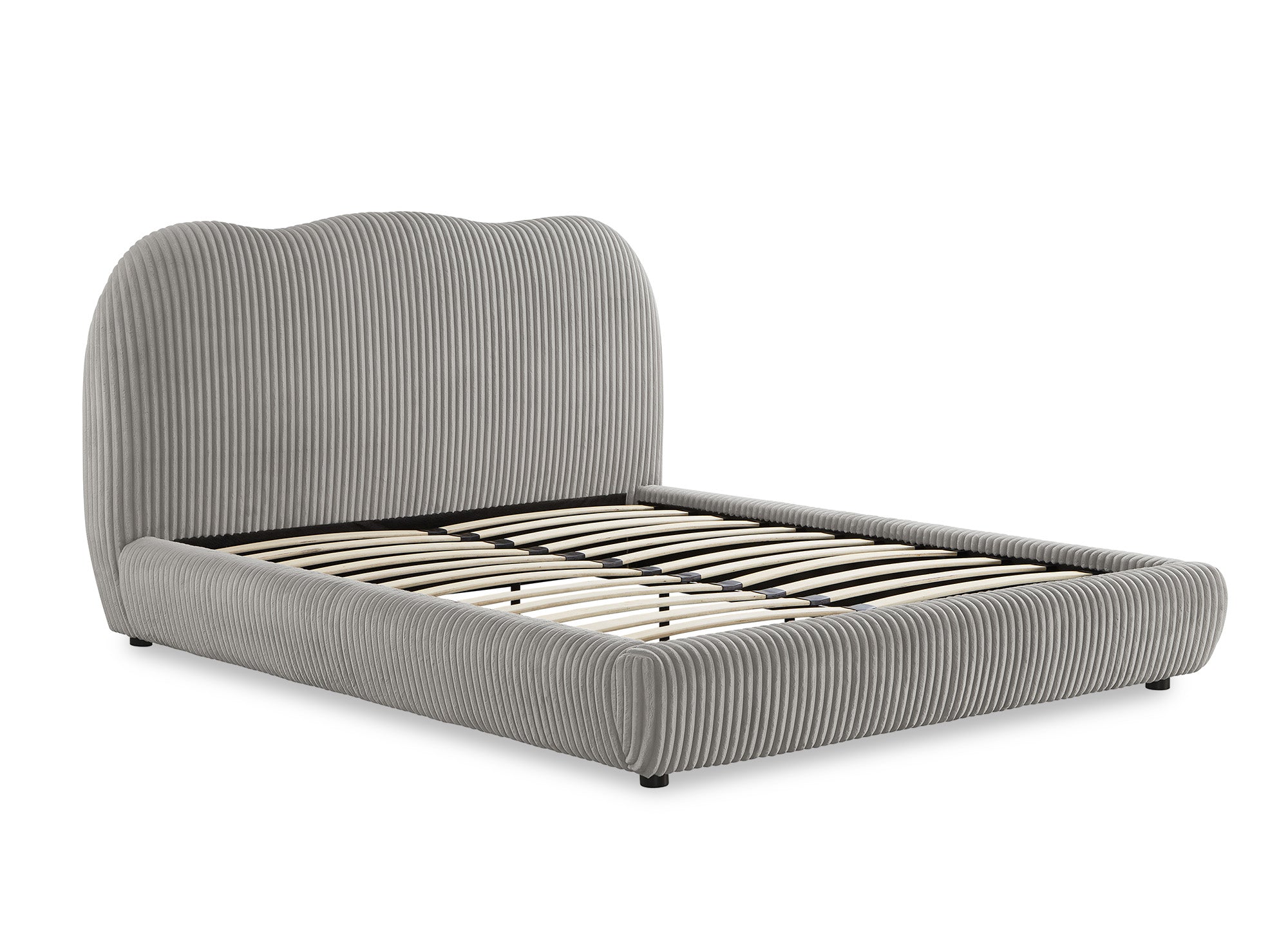 Lit double en velours côtelé épais gris 160x200cm SARA