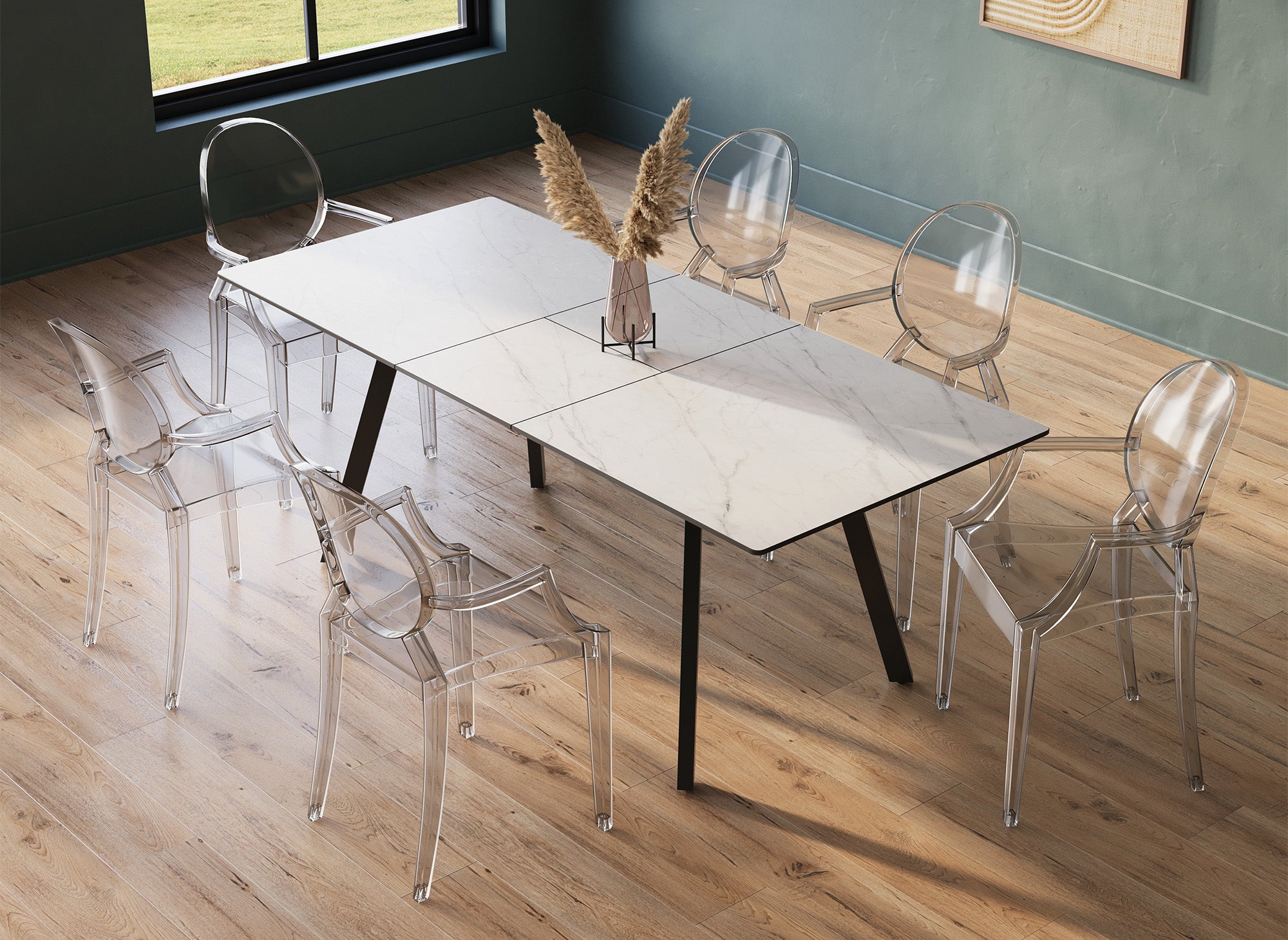 Lot de 4 chaises en plexi transparent avec accoudoirs TOLGA