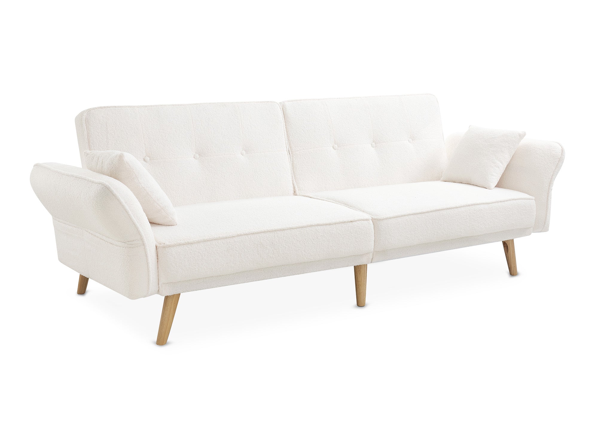 Canapé clic clac 3 places en tissu bouclette blanc écru CHILI