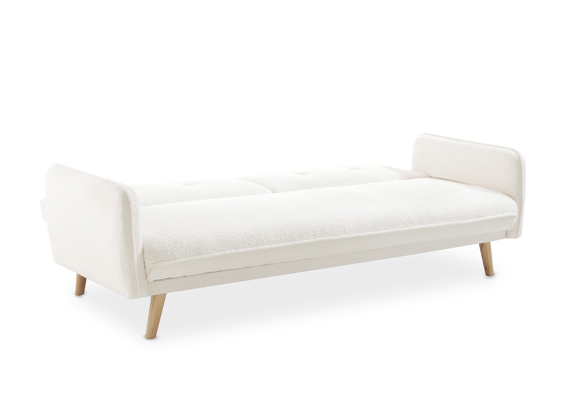 Canapé clic clac en tissu bouclette blanc écru avec pieds en bois NATAL