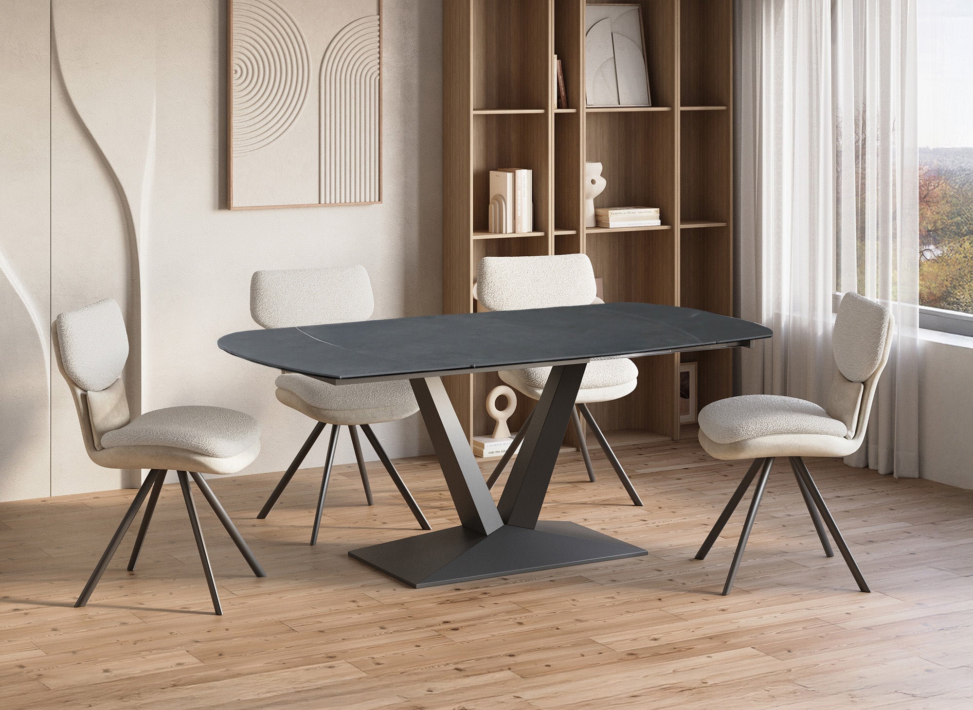 Table à manger extensible en céramique noire 6-8 personnes ELIAD