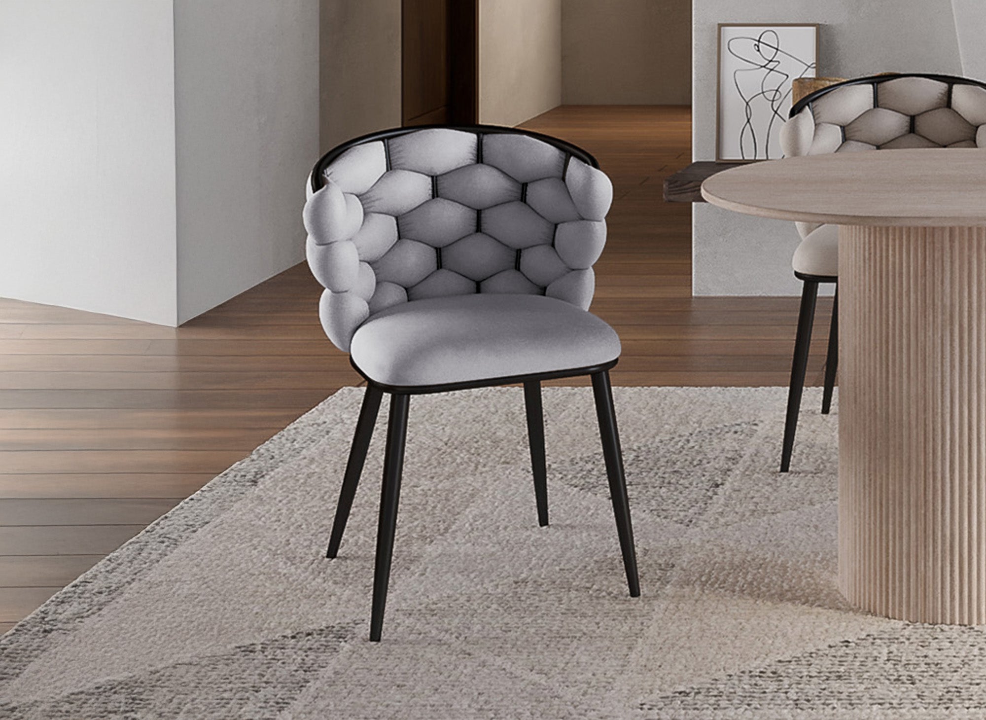 Lot de 2 chaises en velours gris pieds en métal noir CECILE