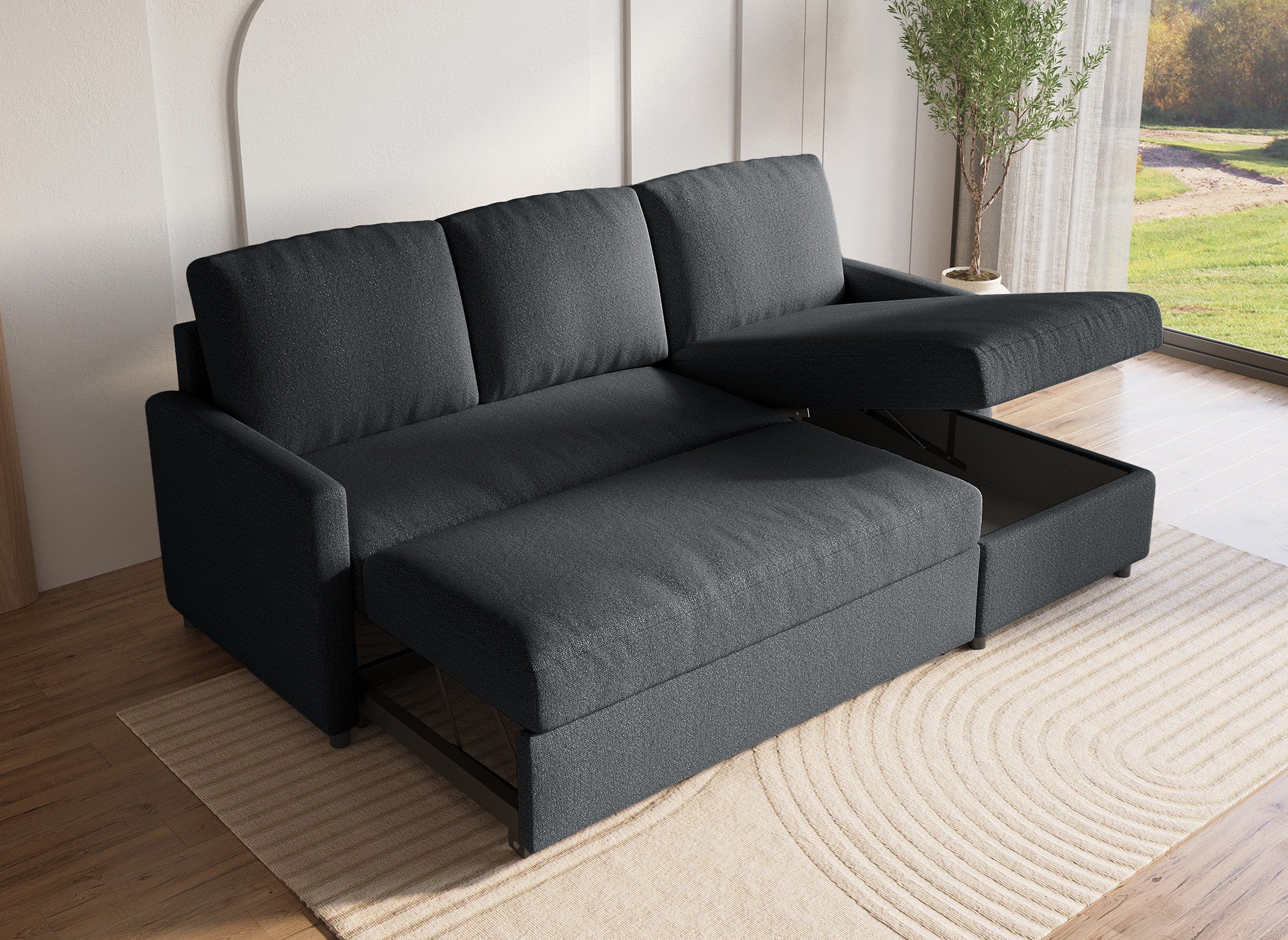 Canapé d'angle réversible convertible coffre de rangement en tissu gris anthracite ADAM