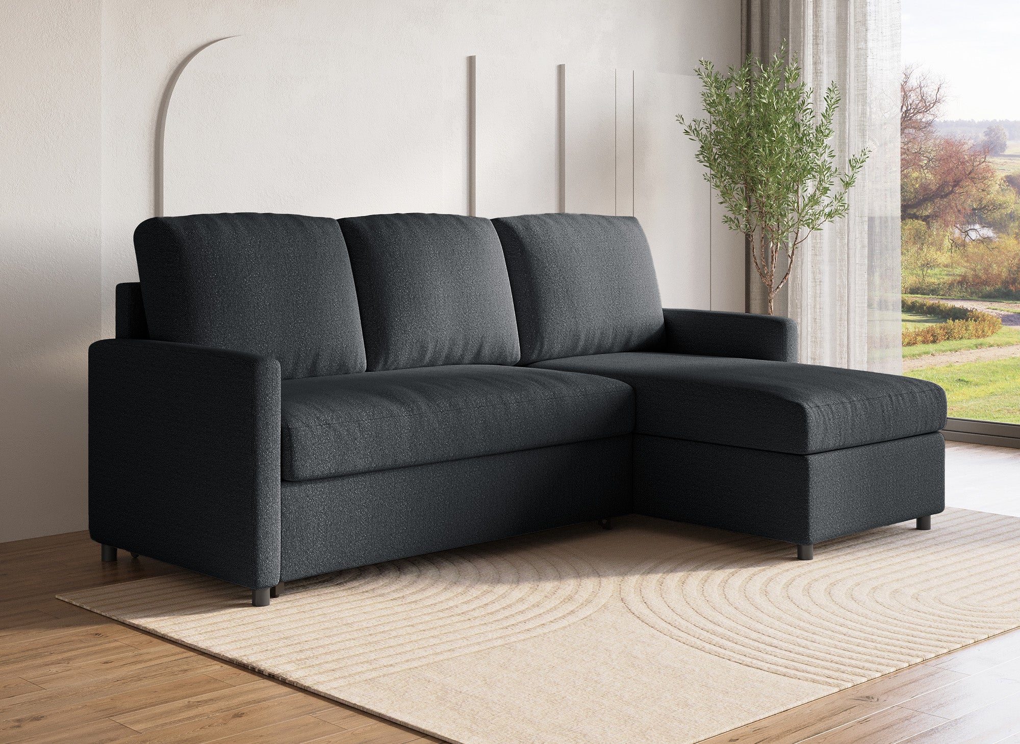 Canapé d'angle réversible convertible coffre de rangement en tissu gris anthracite ADAM