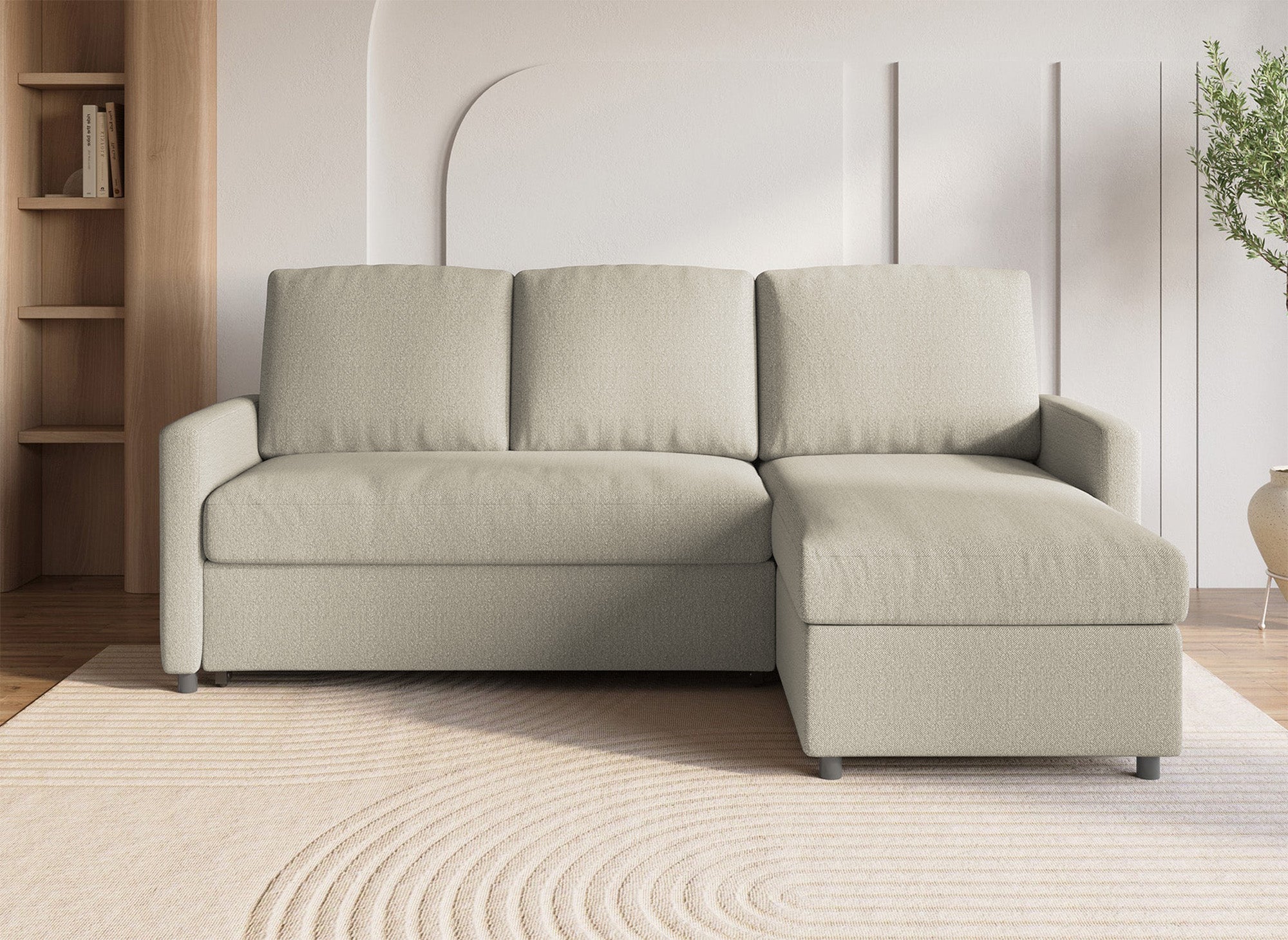 Divano angolare reversibile con contenitore trasformabile in tessuto beige ADAM