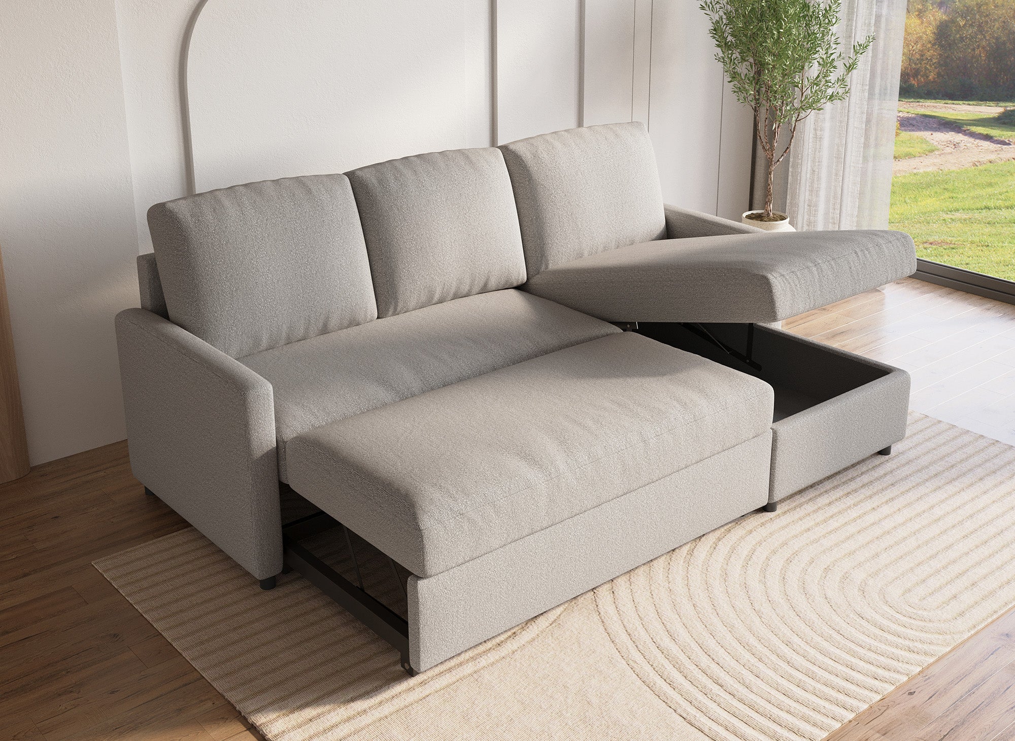 Canapé d'angle réversible convertible coffre de rangement en tissu gris ADAM