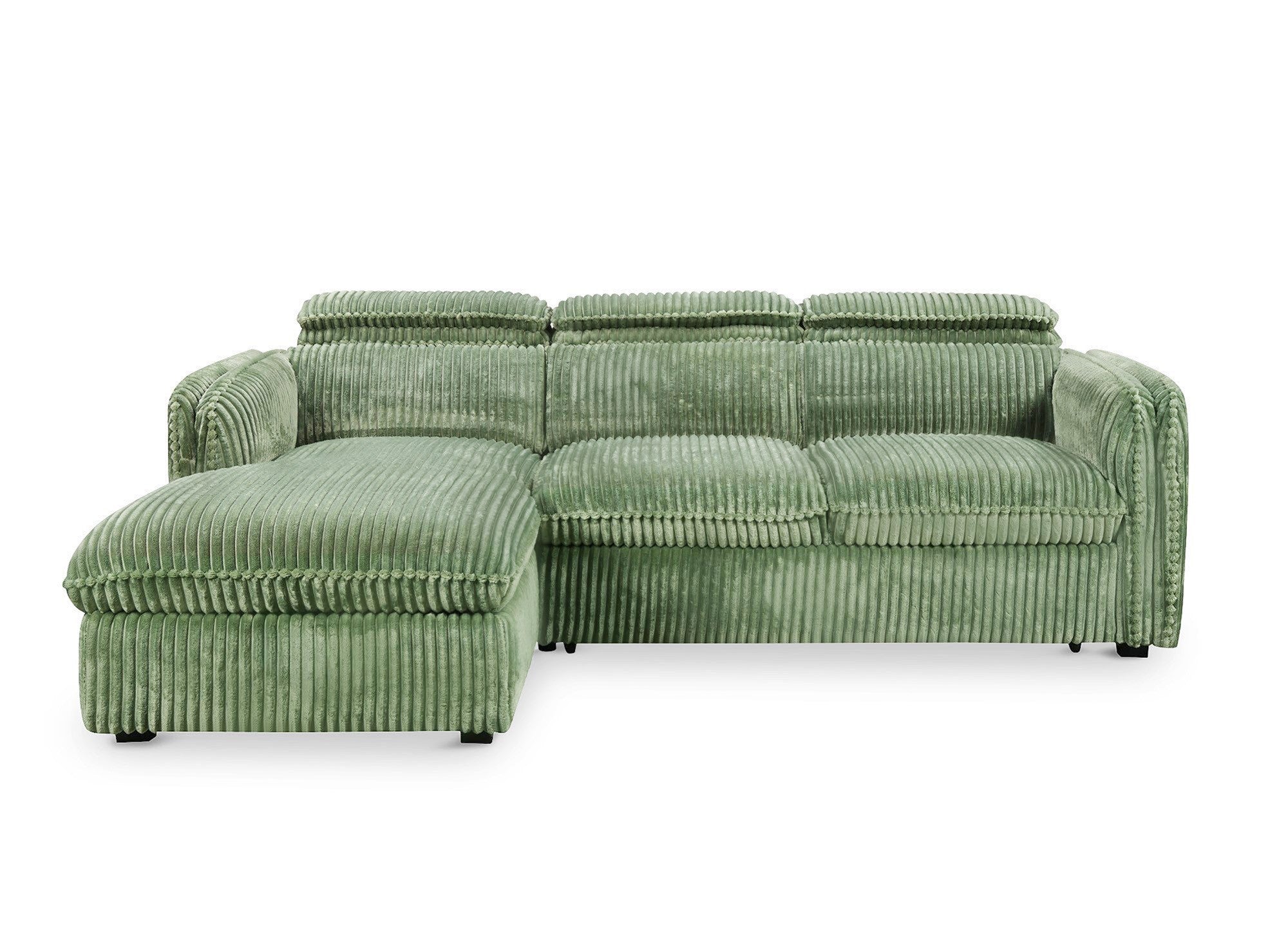 Canapé d'angle convertible en velours côtelé épais vert clair ISABELLA - Angle gauche