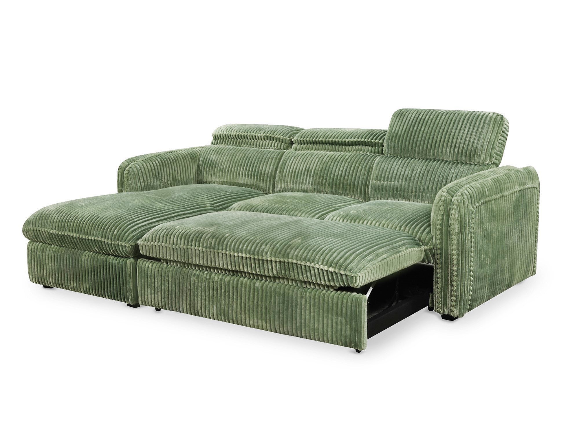 Canapé d'angle convertible en velours côtelé épais vert clair ISABELLA - Angle gauche