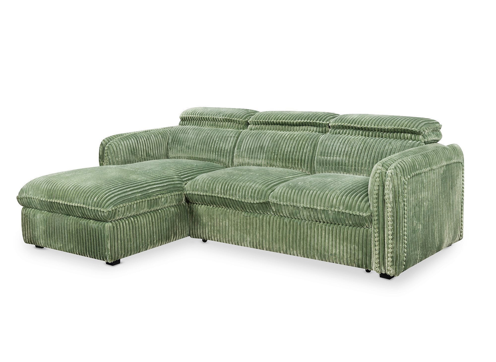 Canapé d'angle convertible en velours côtelé épais vert clair ISABELLA - Angle gauche