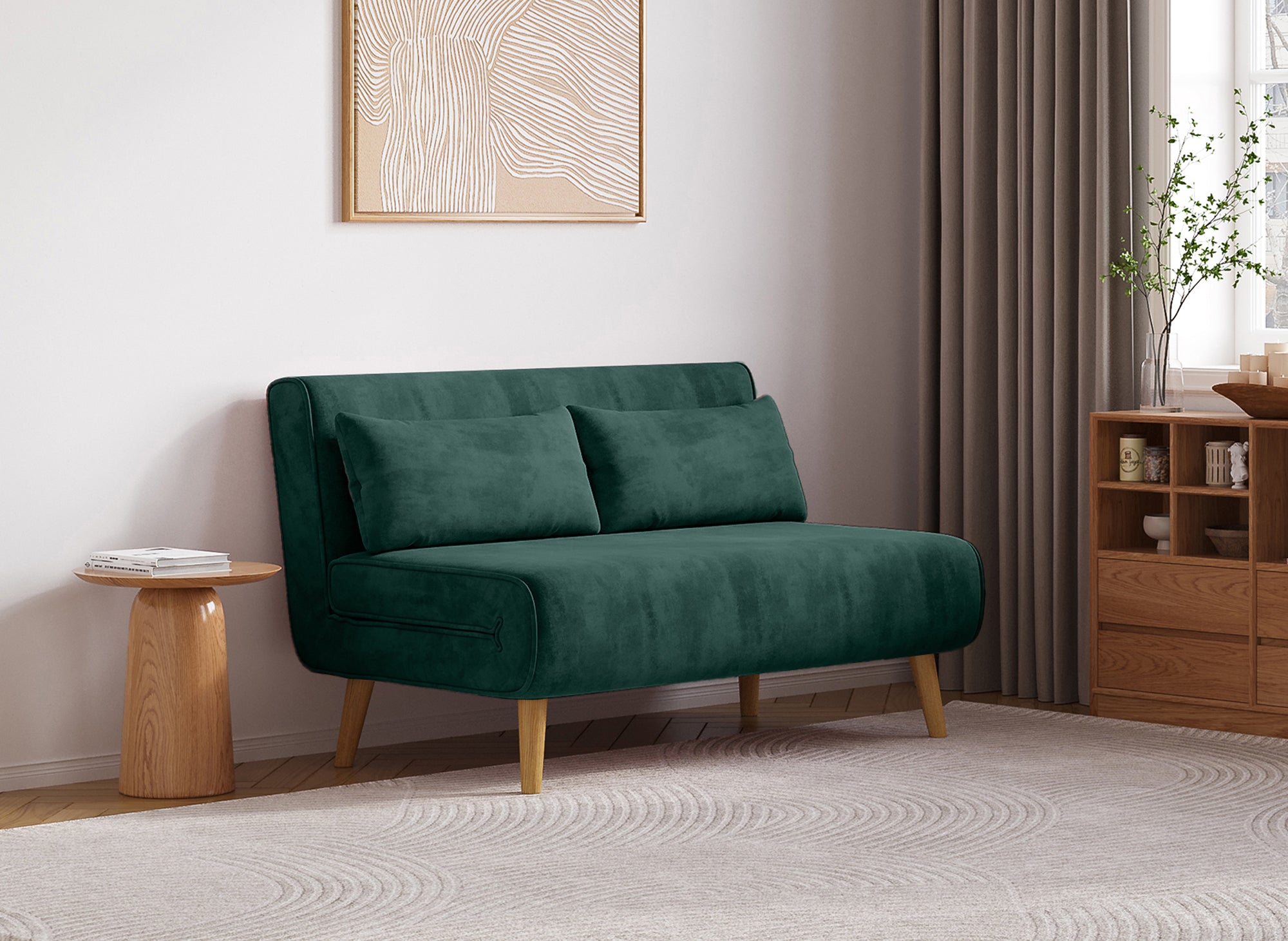 Banquette convertible 2 places en velours vert TONKA