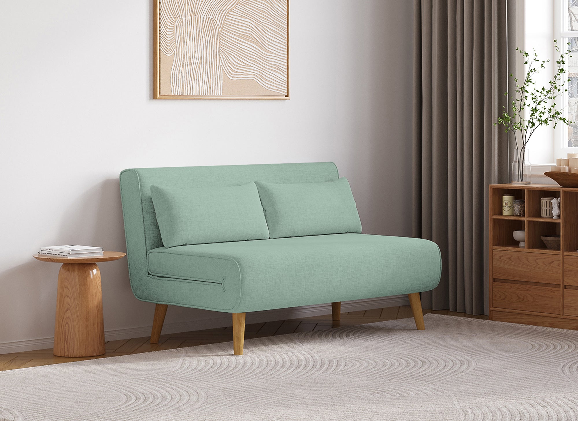 Banquette convertible 2 places en tissu vert d'eau TONKA