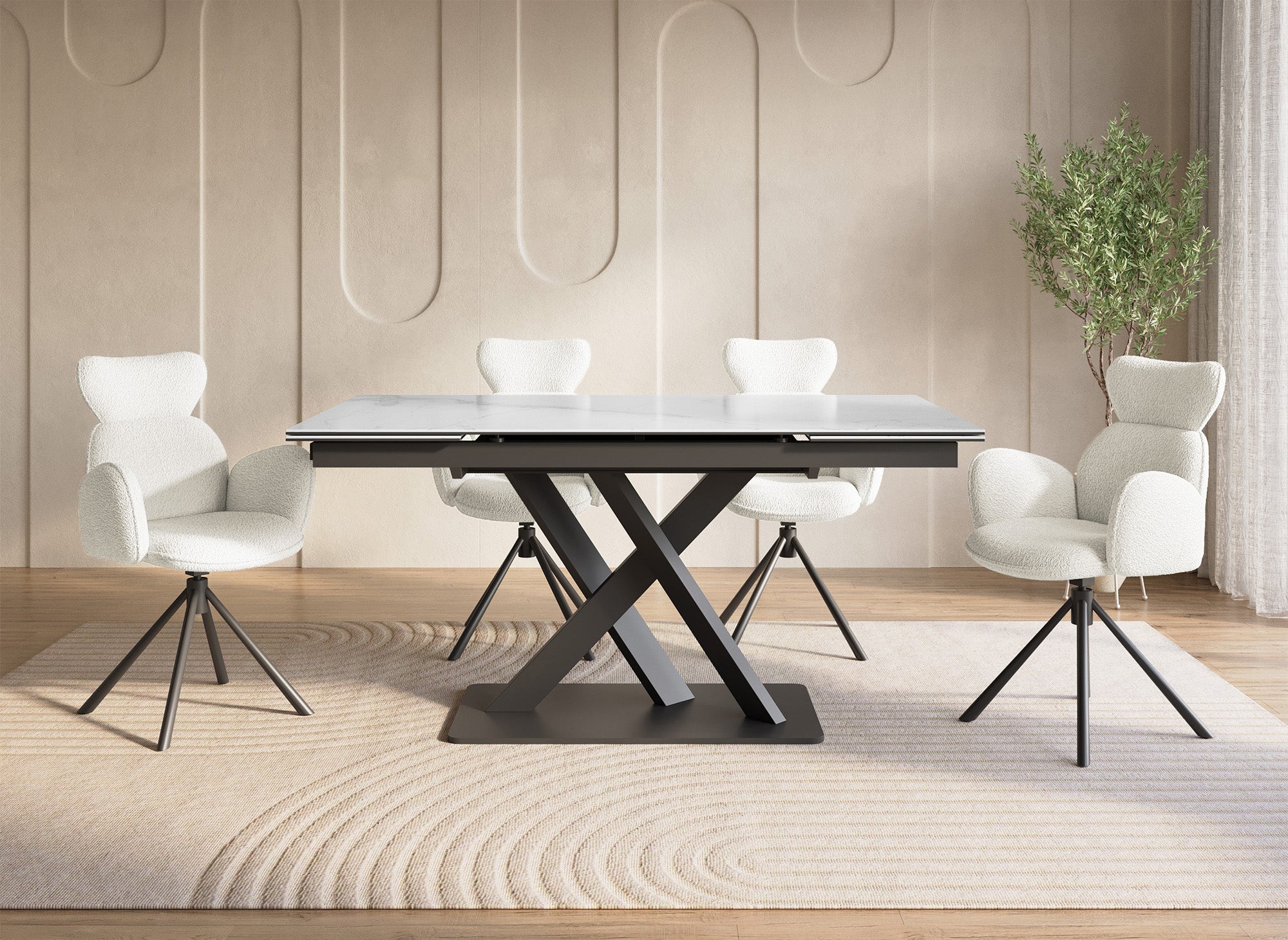 Lot de 2 chaises pivotantes avec accoudoirs en tissu effet peau de mouton beige MAGY