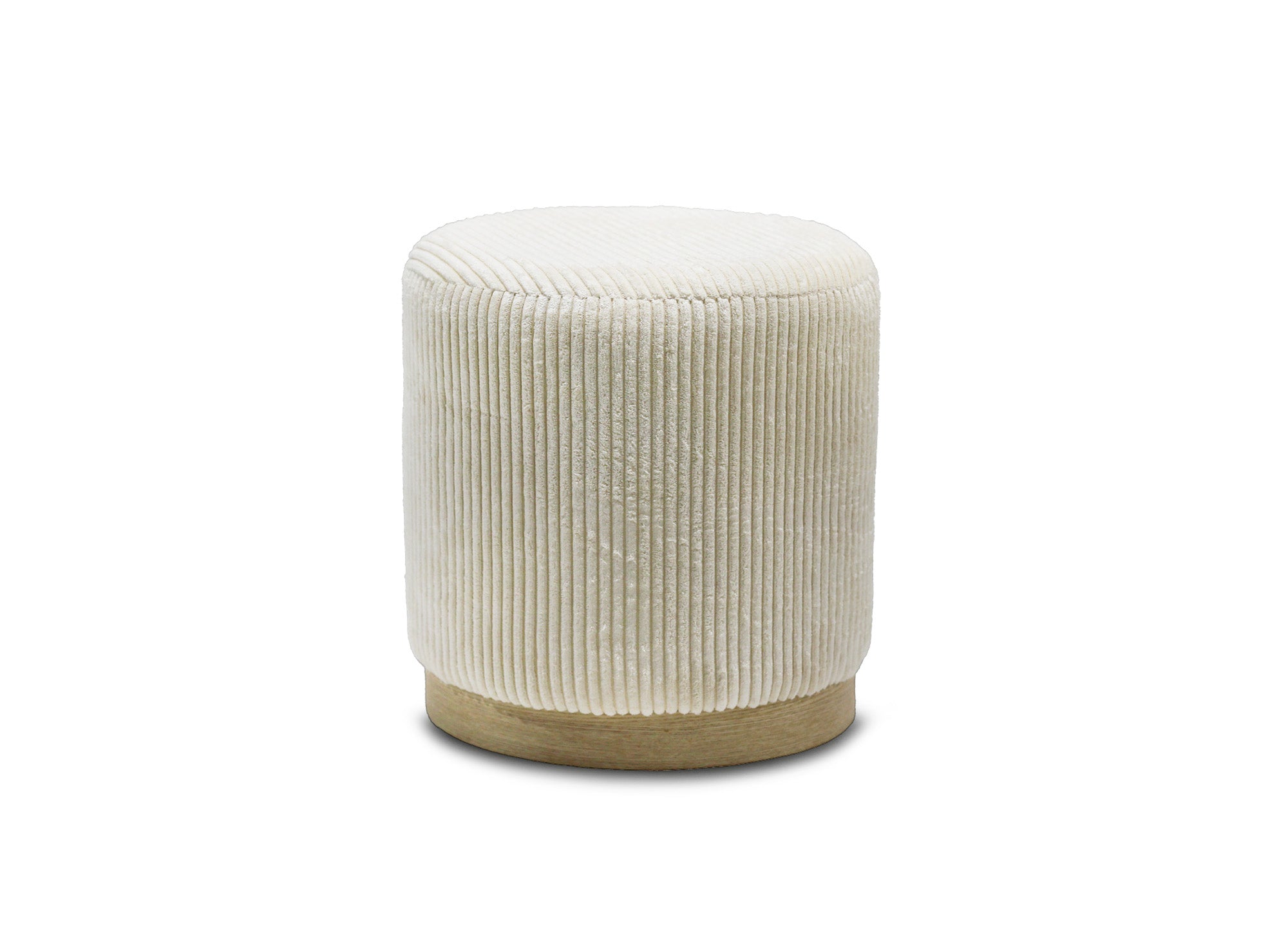 Pouf design en velours côtelé beige et pied en bois NAORA