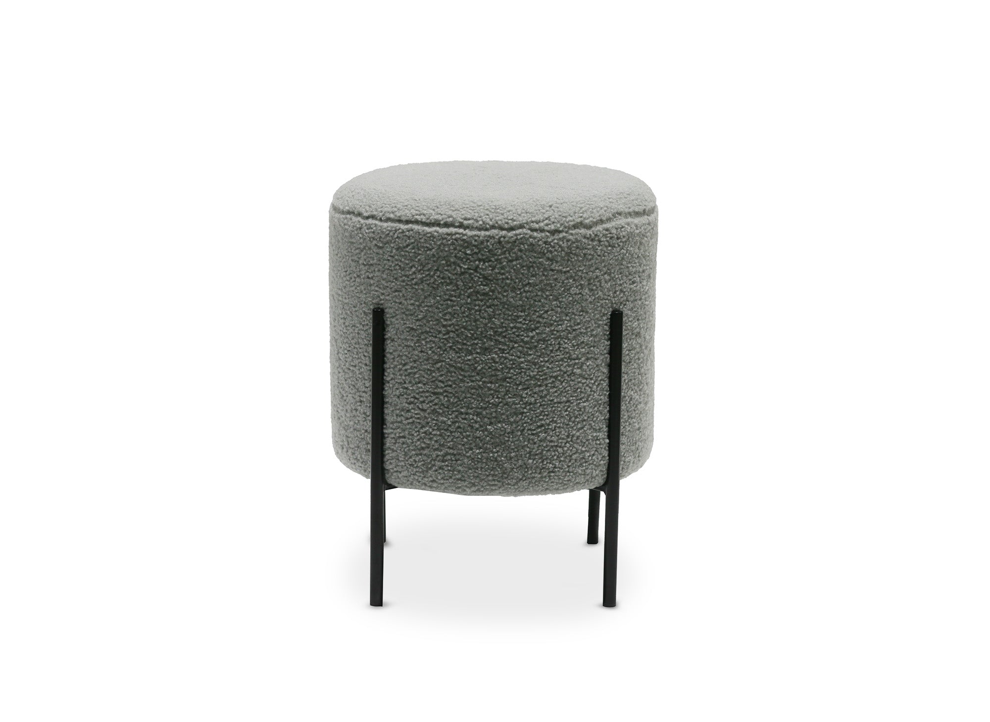 Pouf design en tissu bouclette gris et pieds en métal noir LIREN