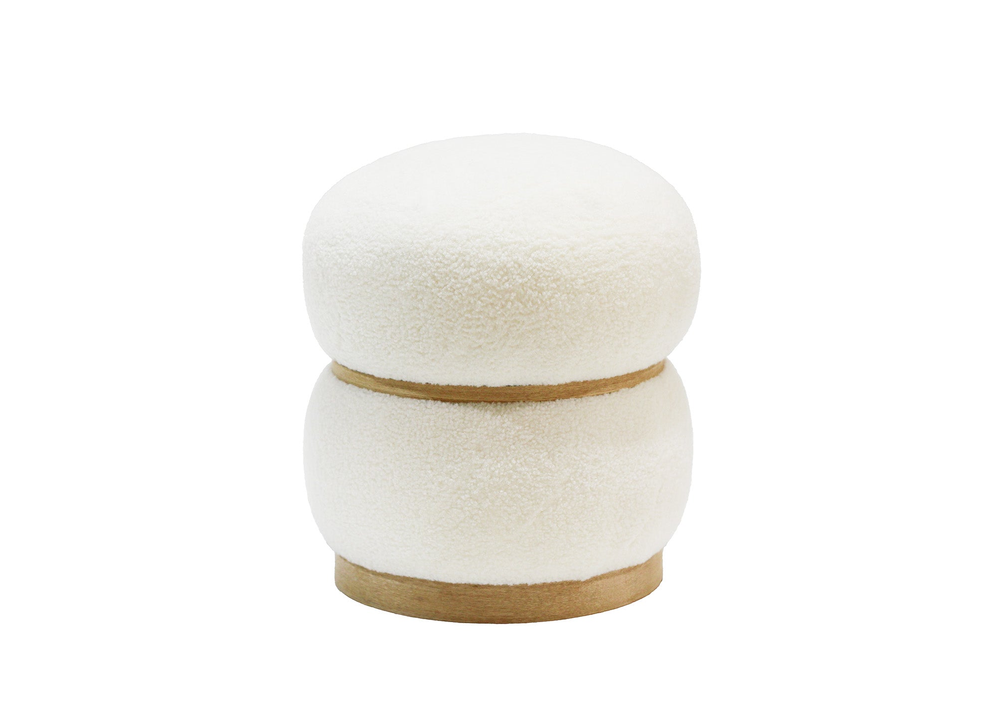 Pouf design en tissu effet peau de mouton écru et bois SNOW