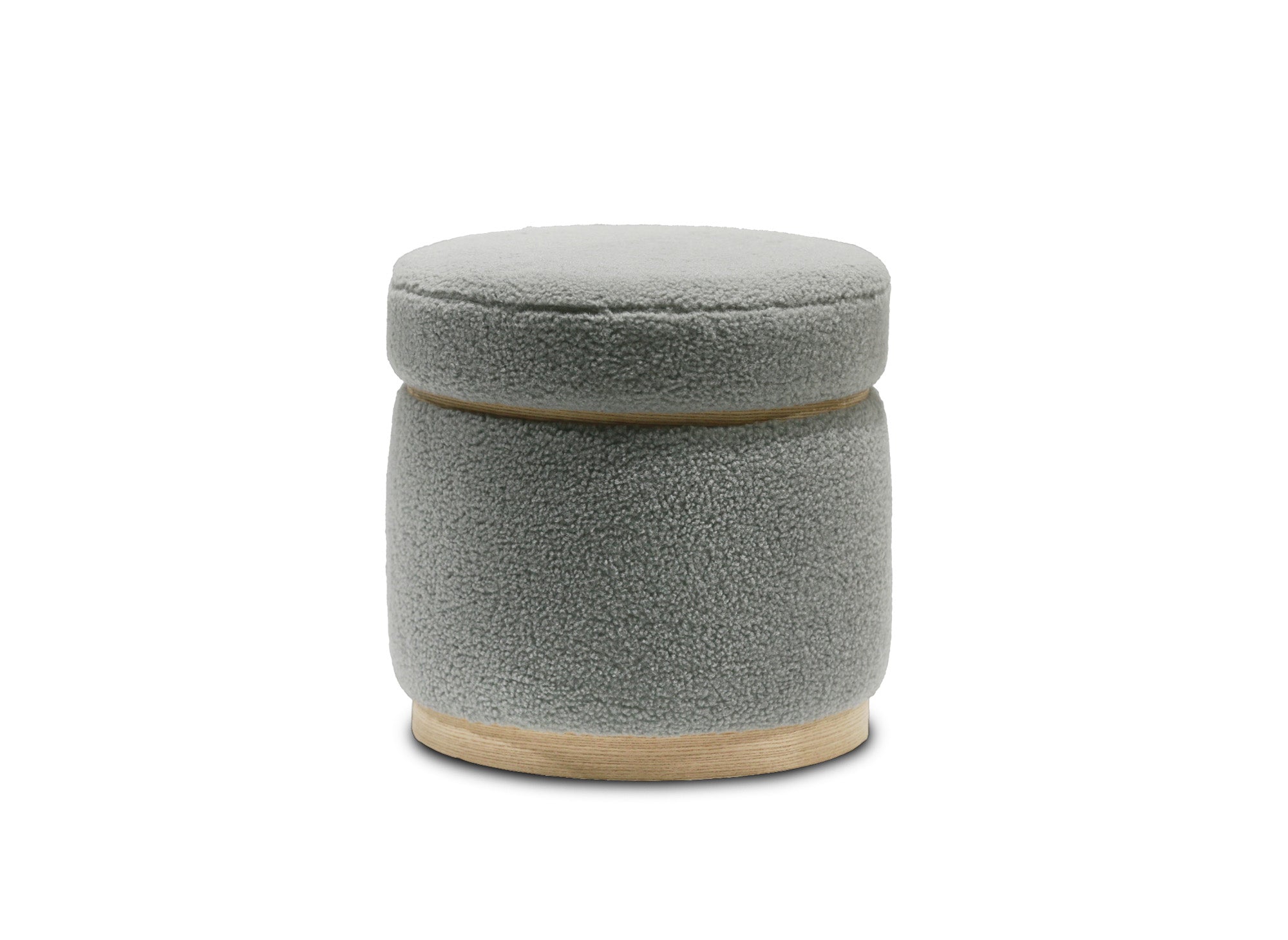 Pouf design en tissu effet peau de mouton gris et bois clair DIVA
