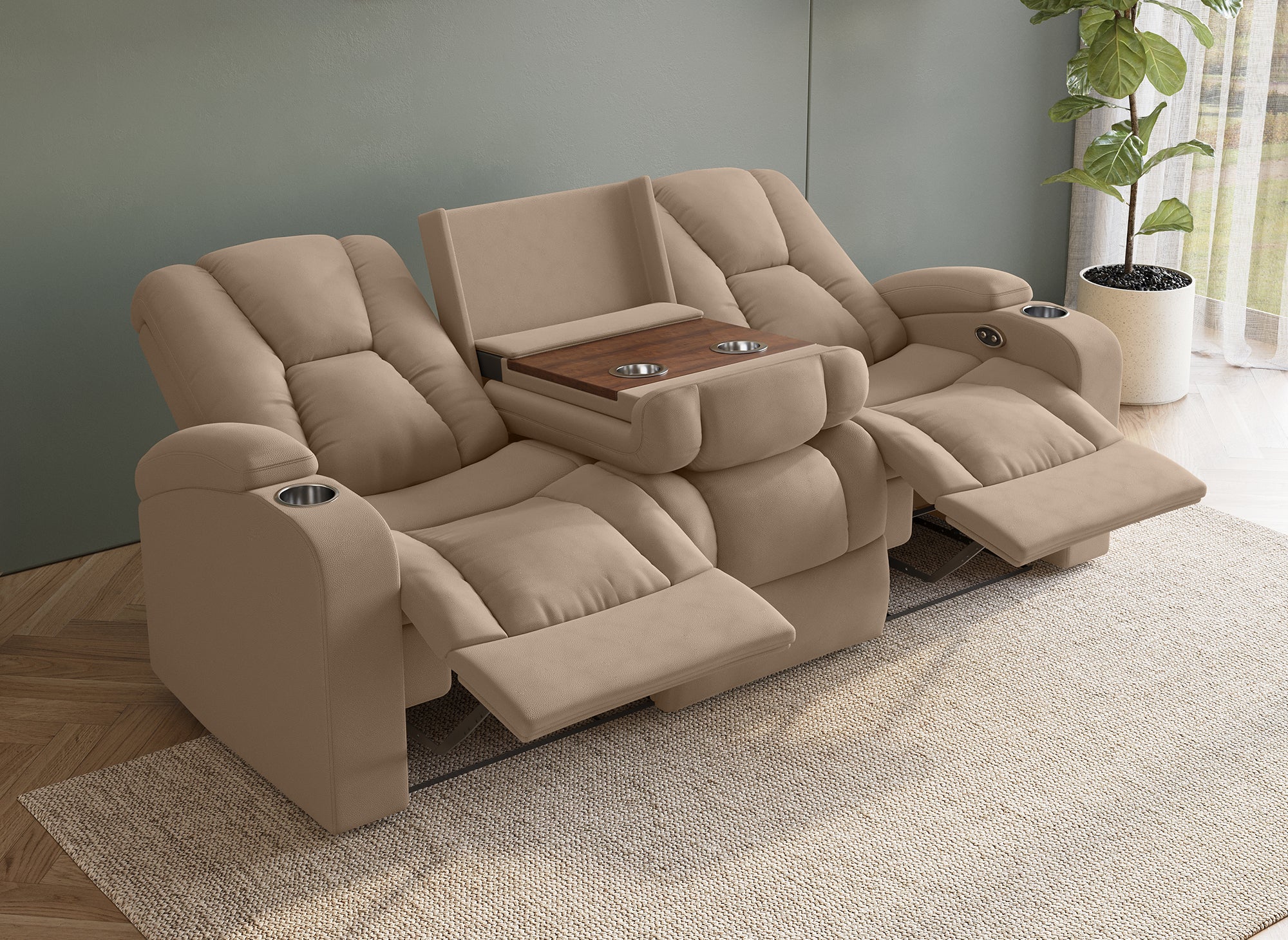 Divano relax elettrico 3 posti in tessuto microfibra beige EL CLARENCE