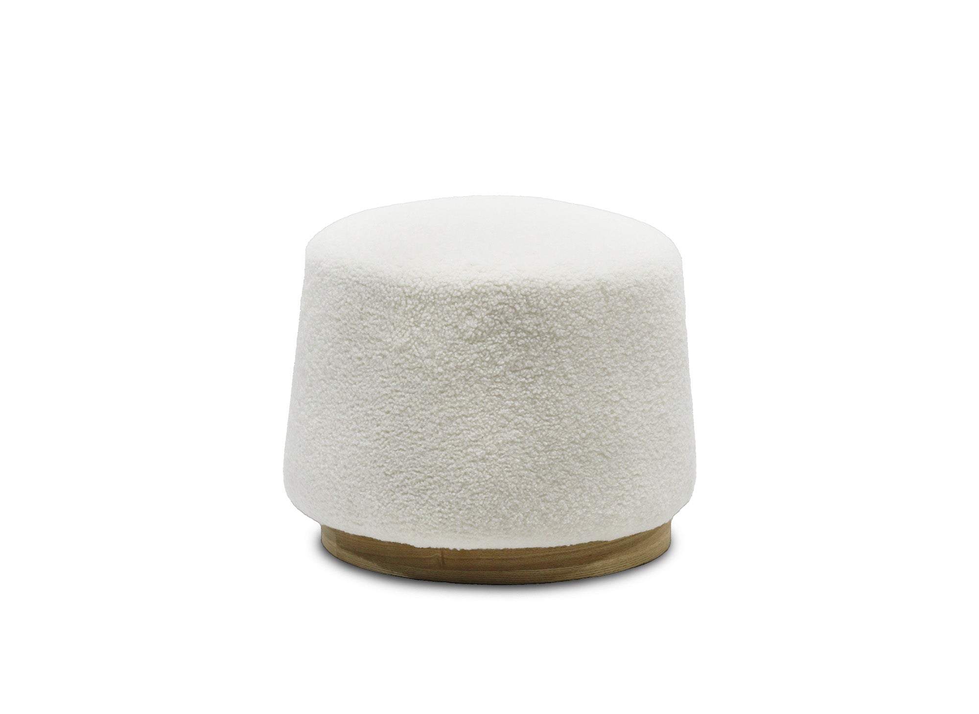 Pouf en tissu effet peau de mouton écru et bois MELIA