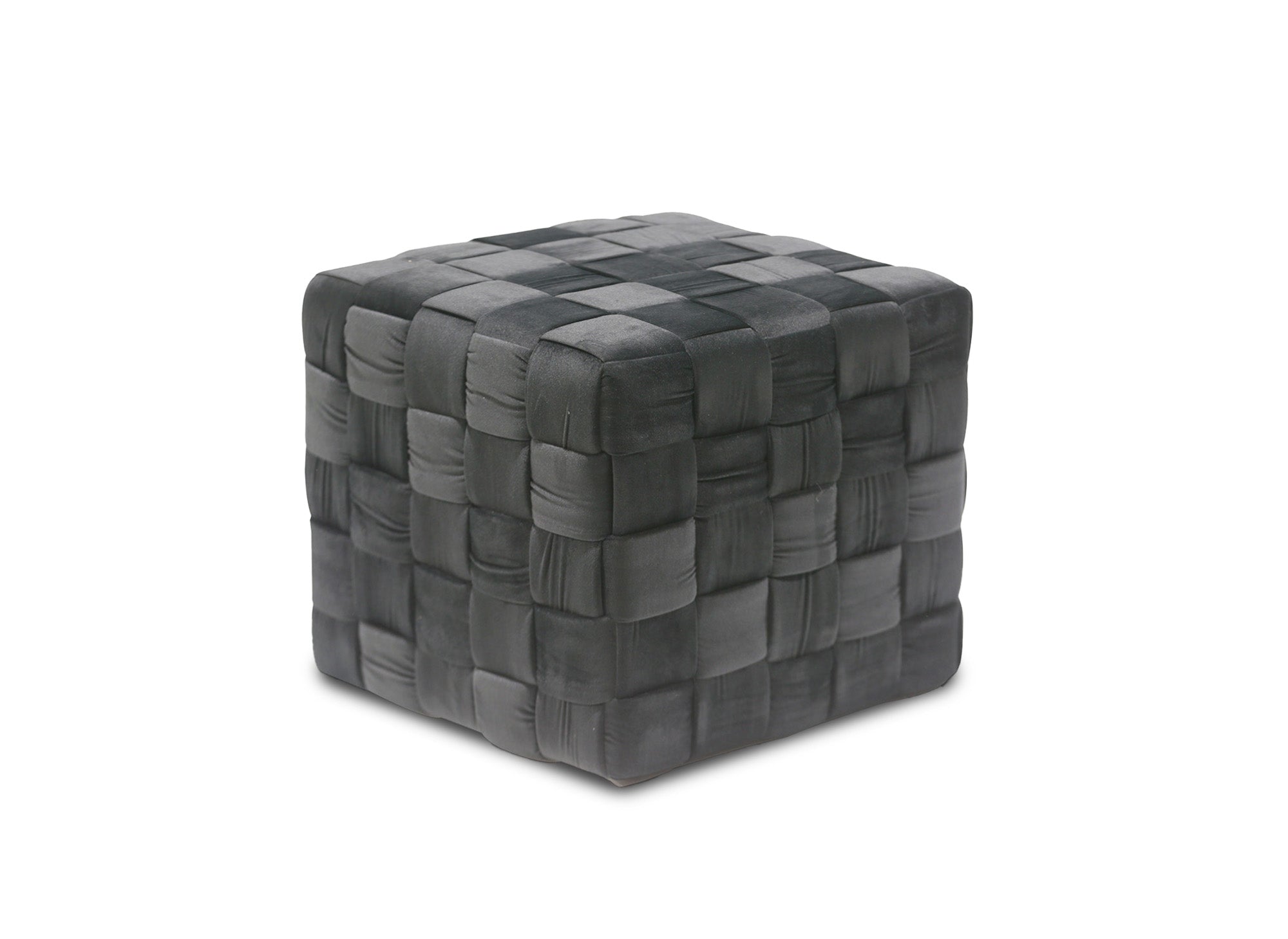 Pouf carré en velours gris tressé MALEK
