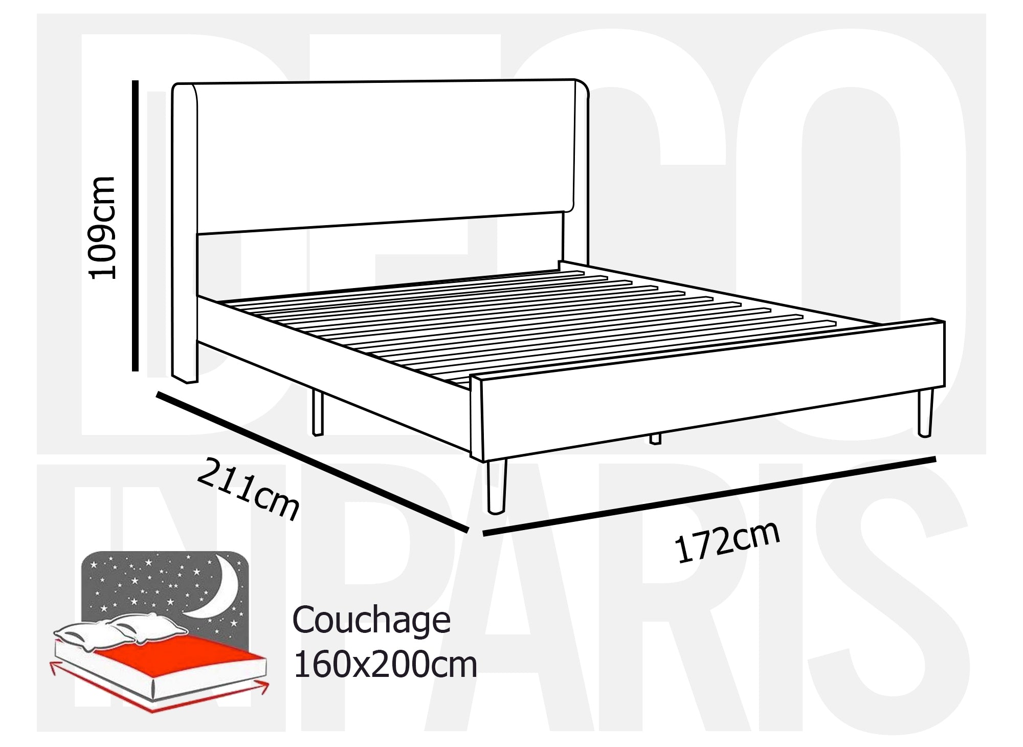 Letto matrimoniale in velluto a coste spesso grigio chiaro 160x200 cm LEVY