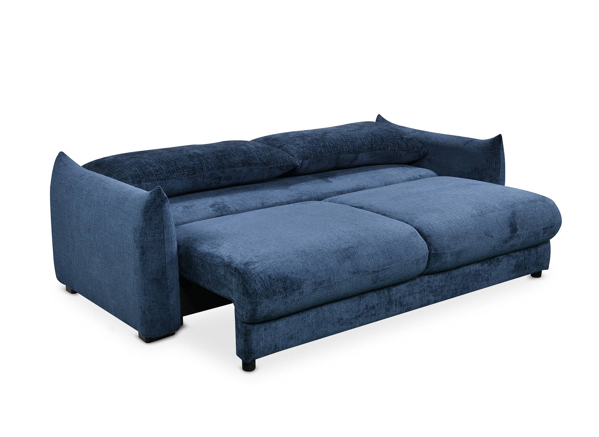 Canapé convertible avec coffre 3 places en velours chiné bleu COLBY