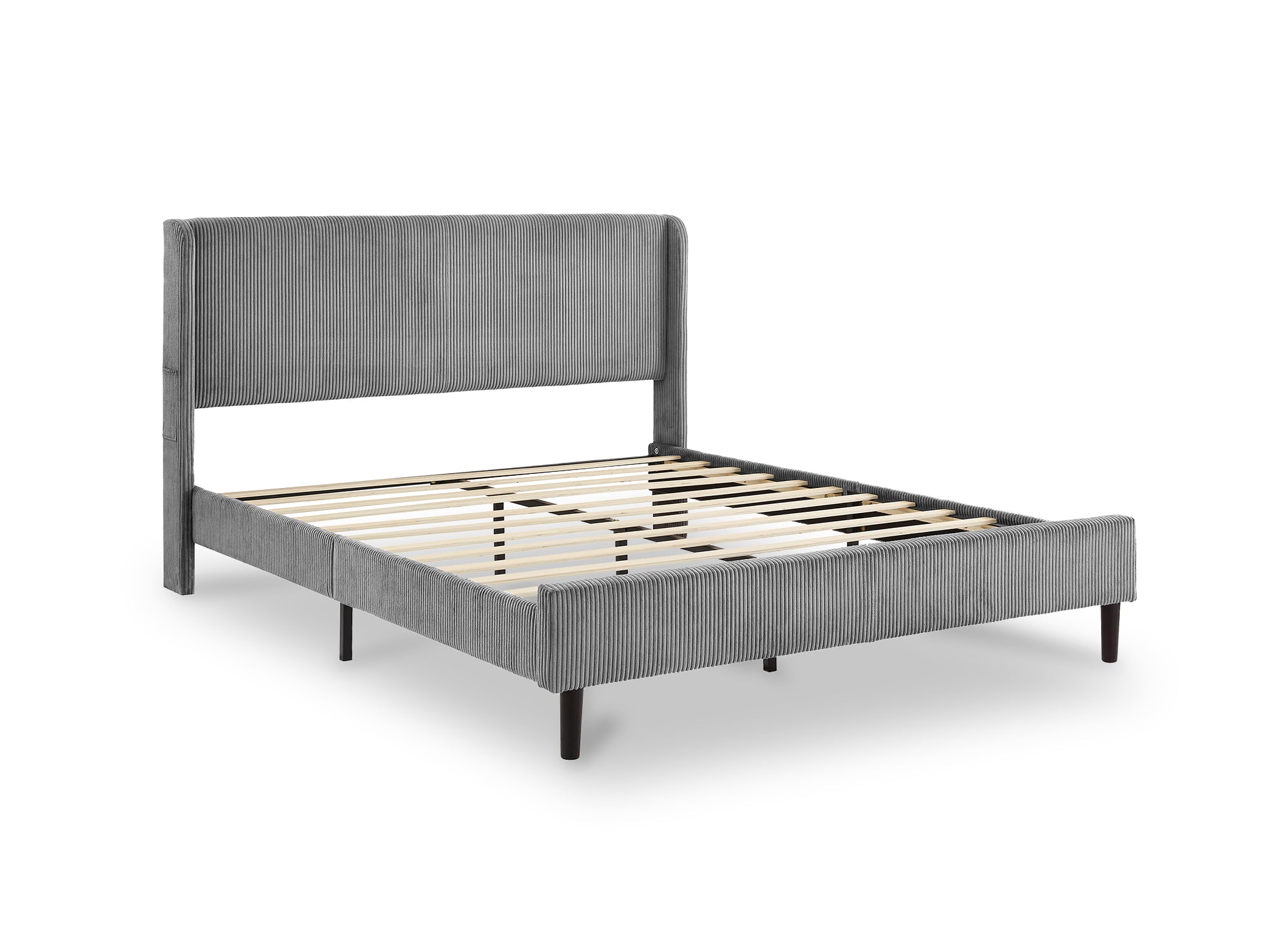 Letto matrimoniale in velluto a coste spesso grigio chiaro 160x200 cm LEVY