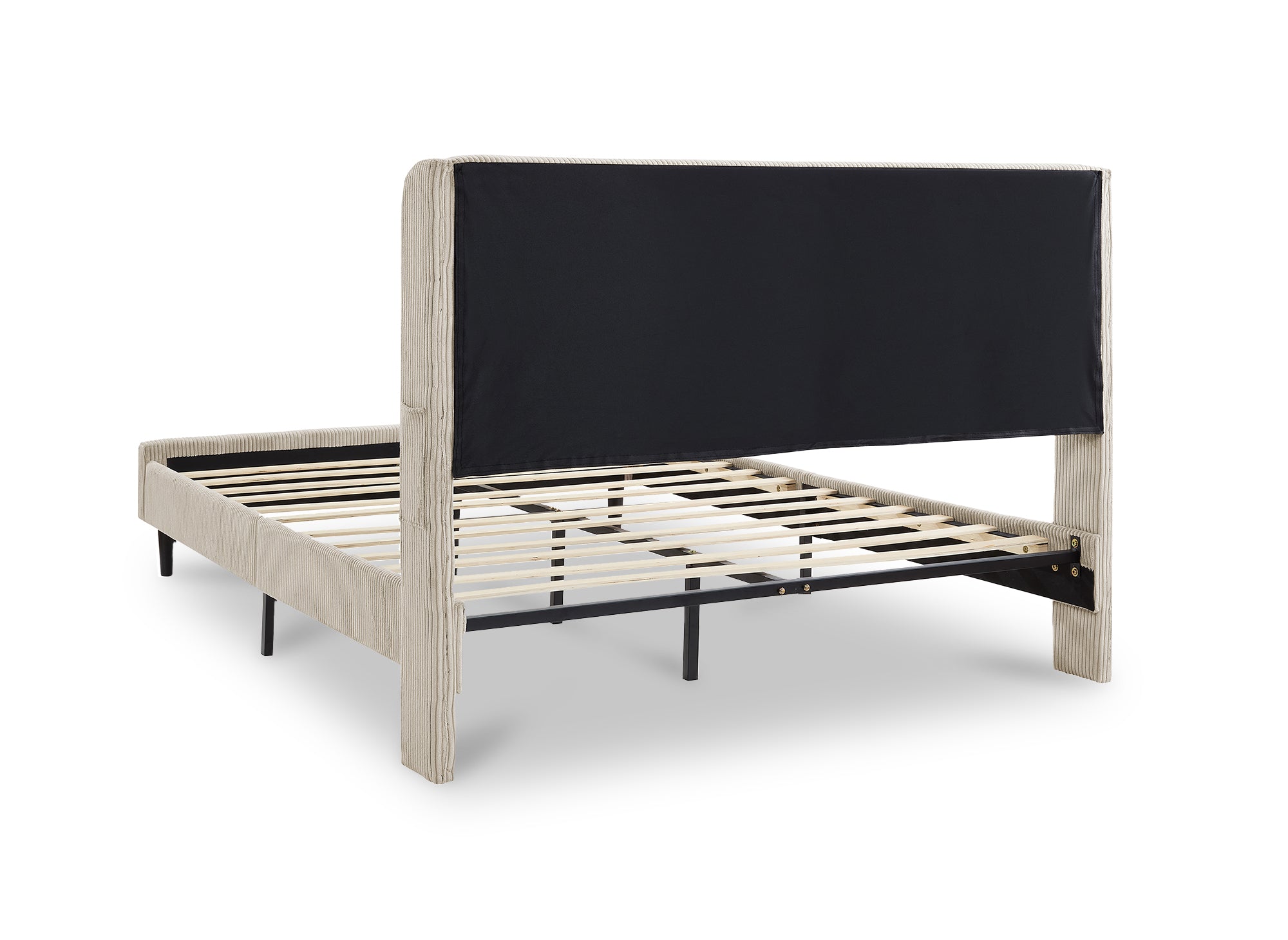 Lit double en velours côtelé épais taupe 160x200cm LEVY