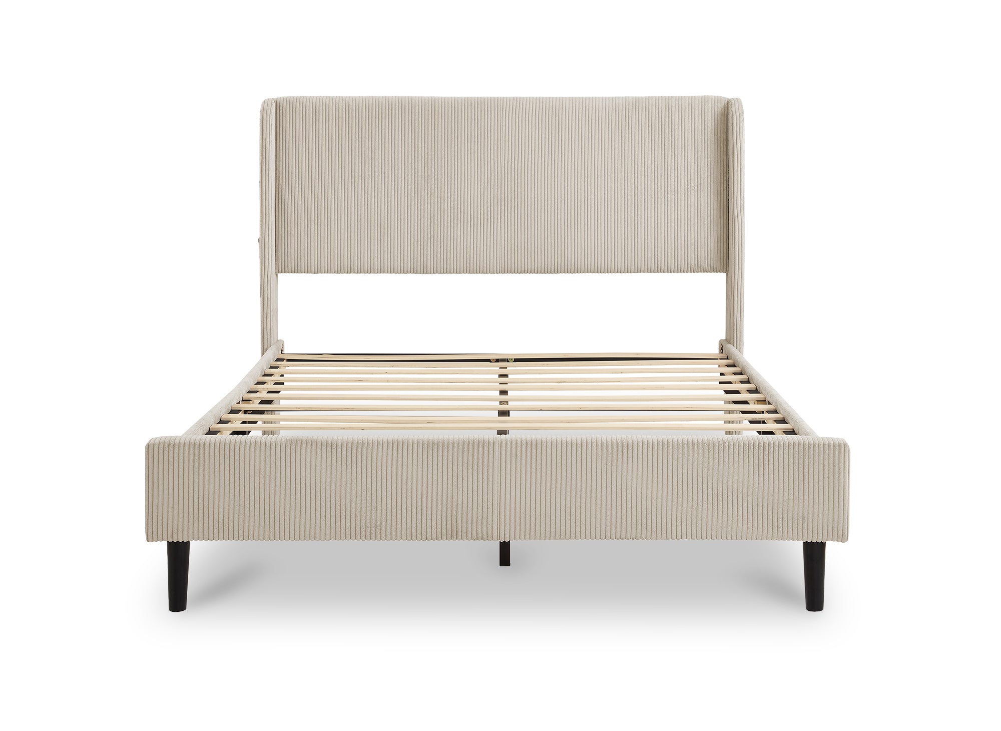 Lit double en velours côtelé épais taupe 160x200cm LEVY