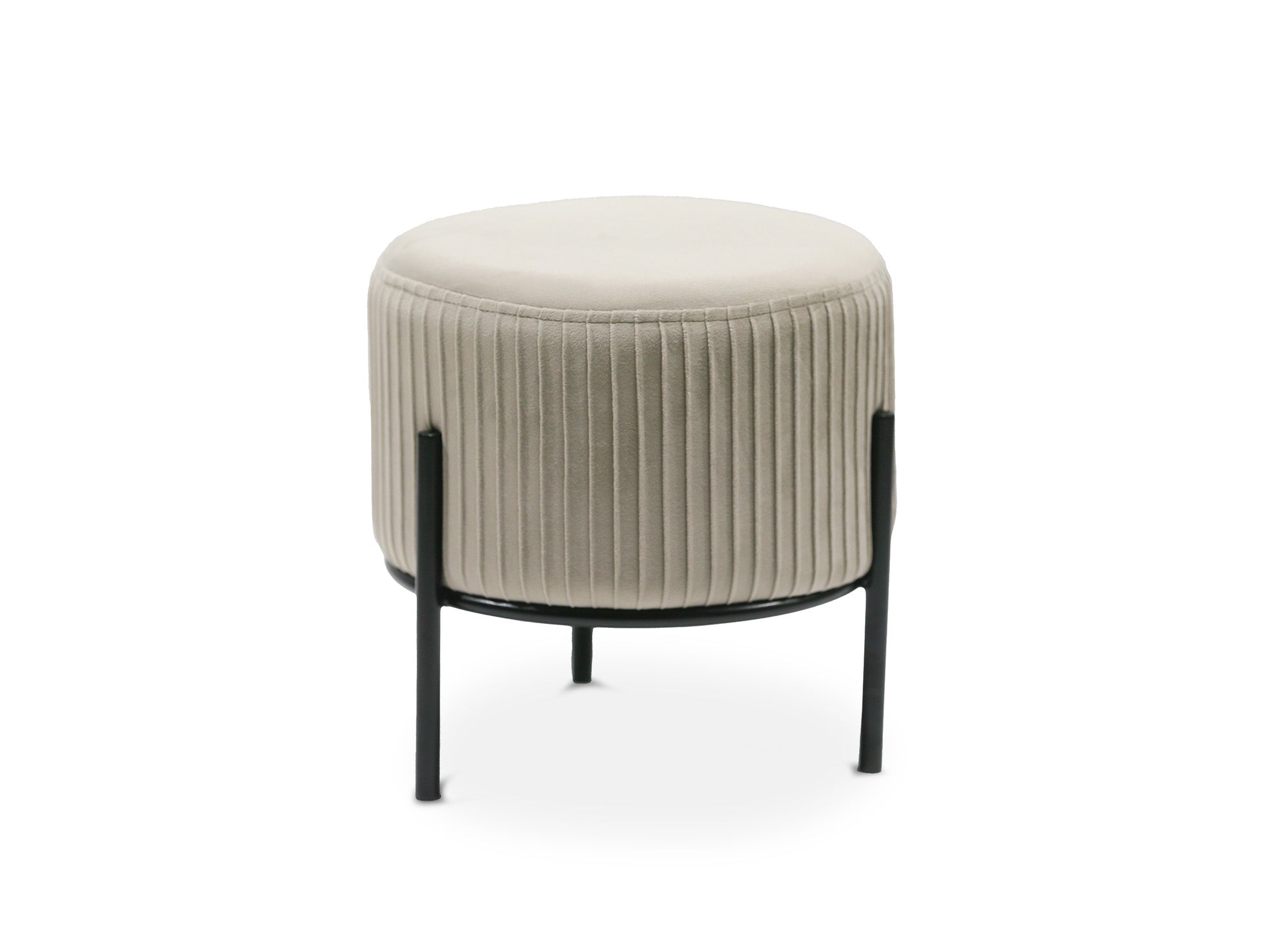 Pouf design en velours taupe et pieds en métal noir GALY
