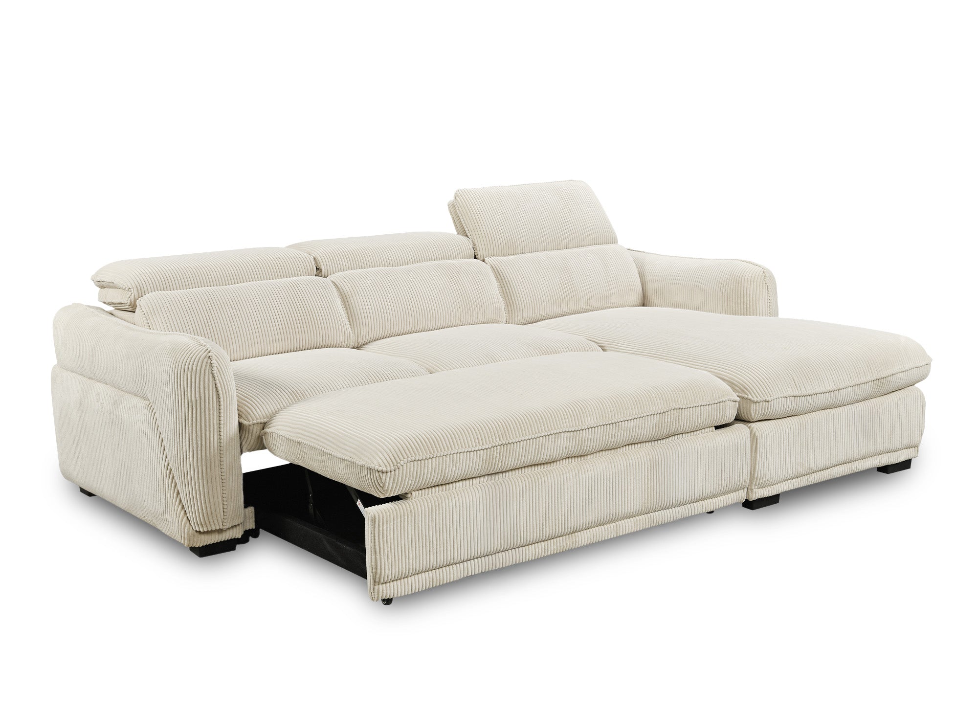 Canapé d'angle convertible avec coffre en velours côtelé épais beige PETUNIA - Angle droit