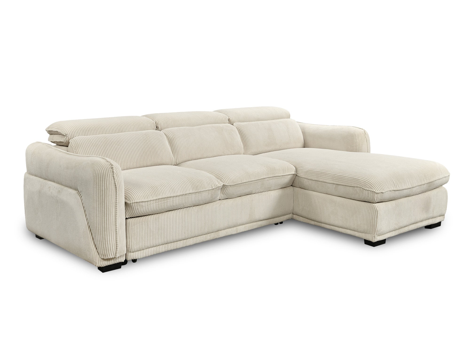 Canapé d'angle convertible avec coffre en velours côtelé épais beige PETUNIA - Angle droit