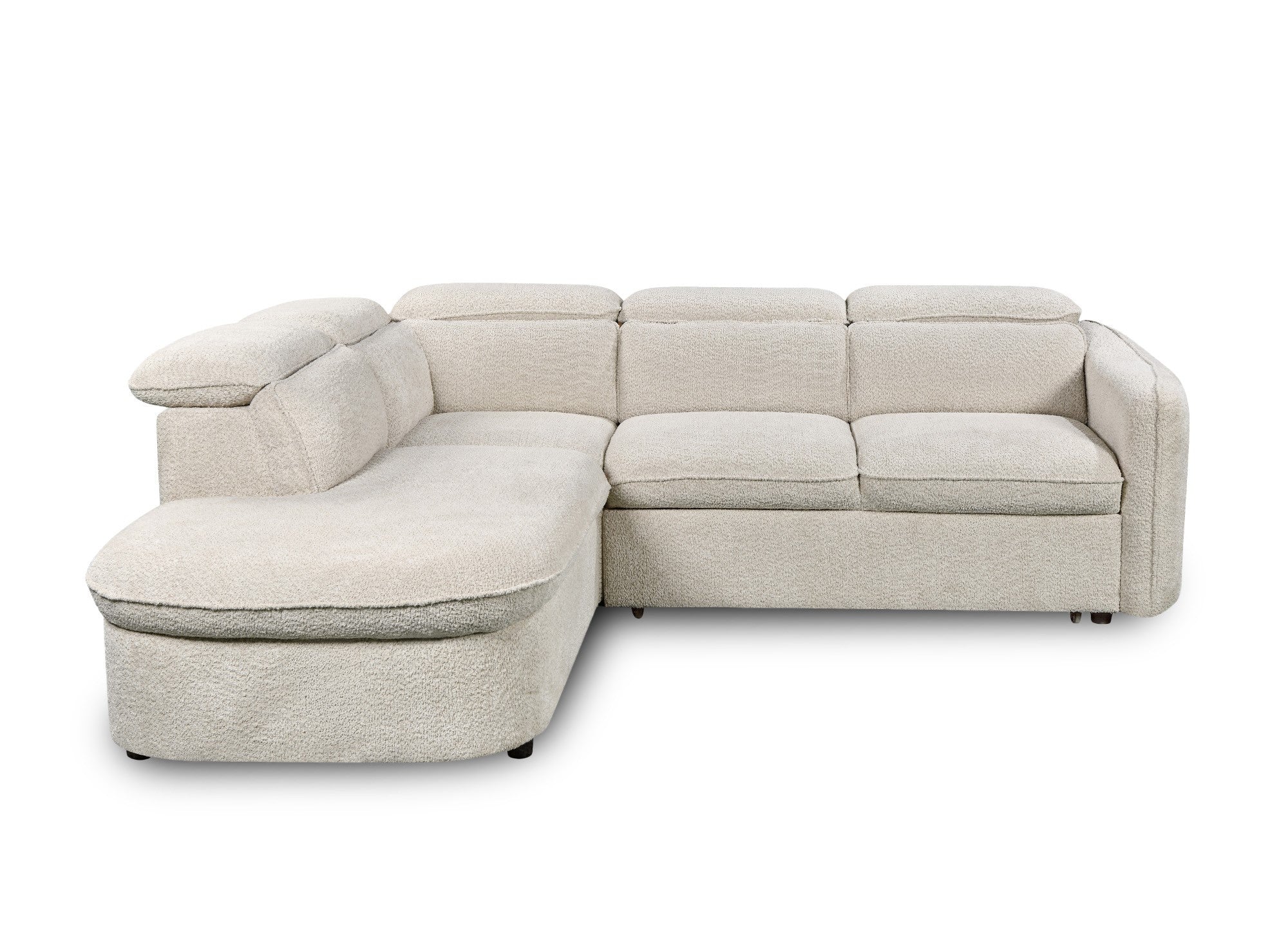 Canapé d'angle convertible avec coffre de rangement en tissu bouclette écru BAYA - angle gauche