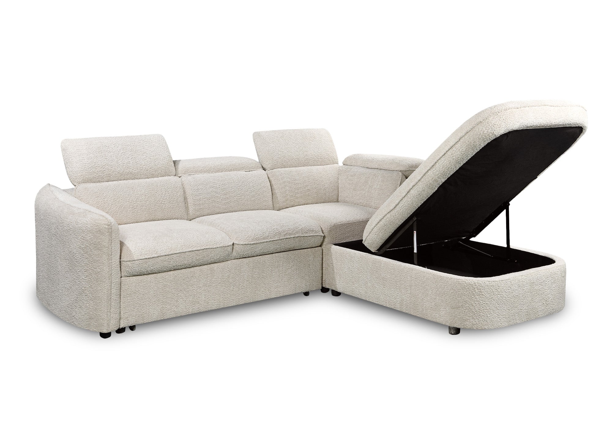 Canapé d'angle convertible avec coffre de rangement en tissu bouclette écru BAYA - angle droit