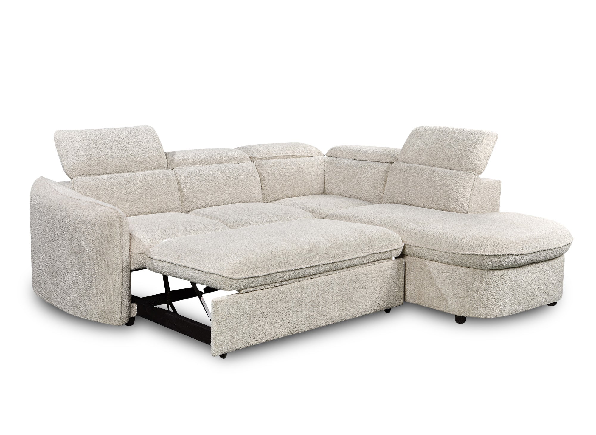 Canapé d'angle convertible avec coffre de rangement en tissu bouclette écru BAYA - angle droit