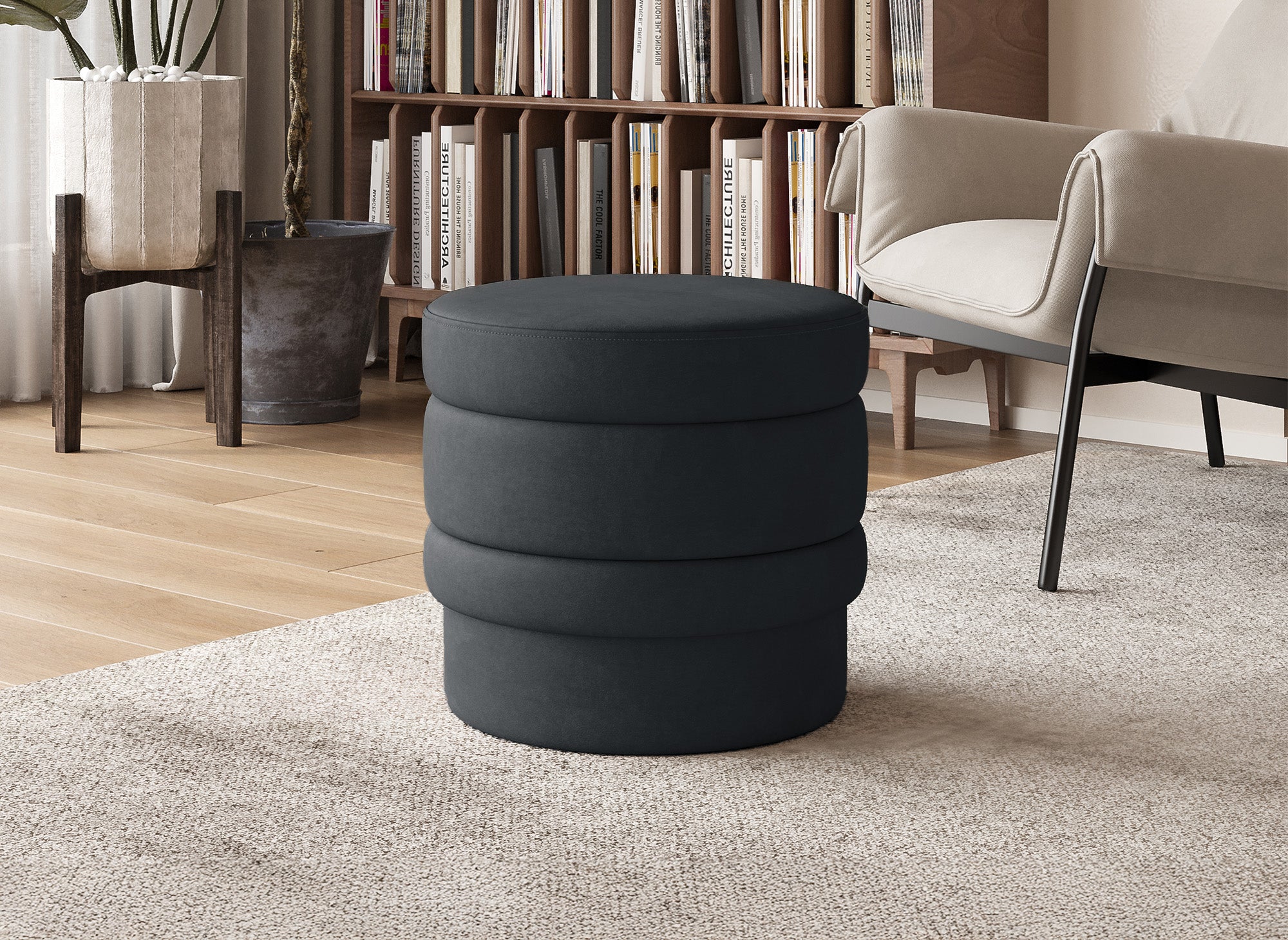 Pouf design en velours noir VELVET
