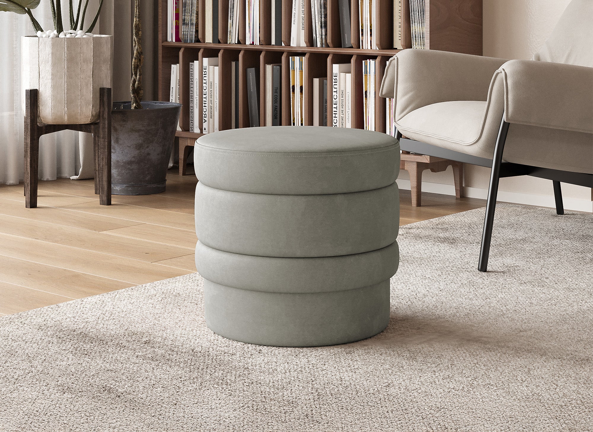 Pouf design en velours gris VELVET