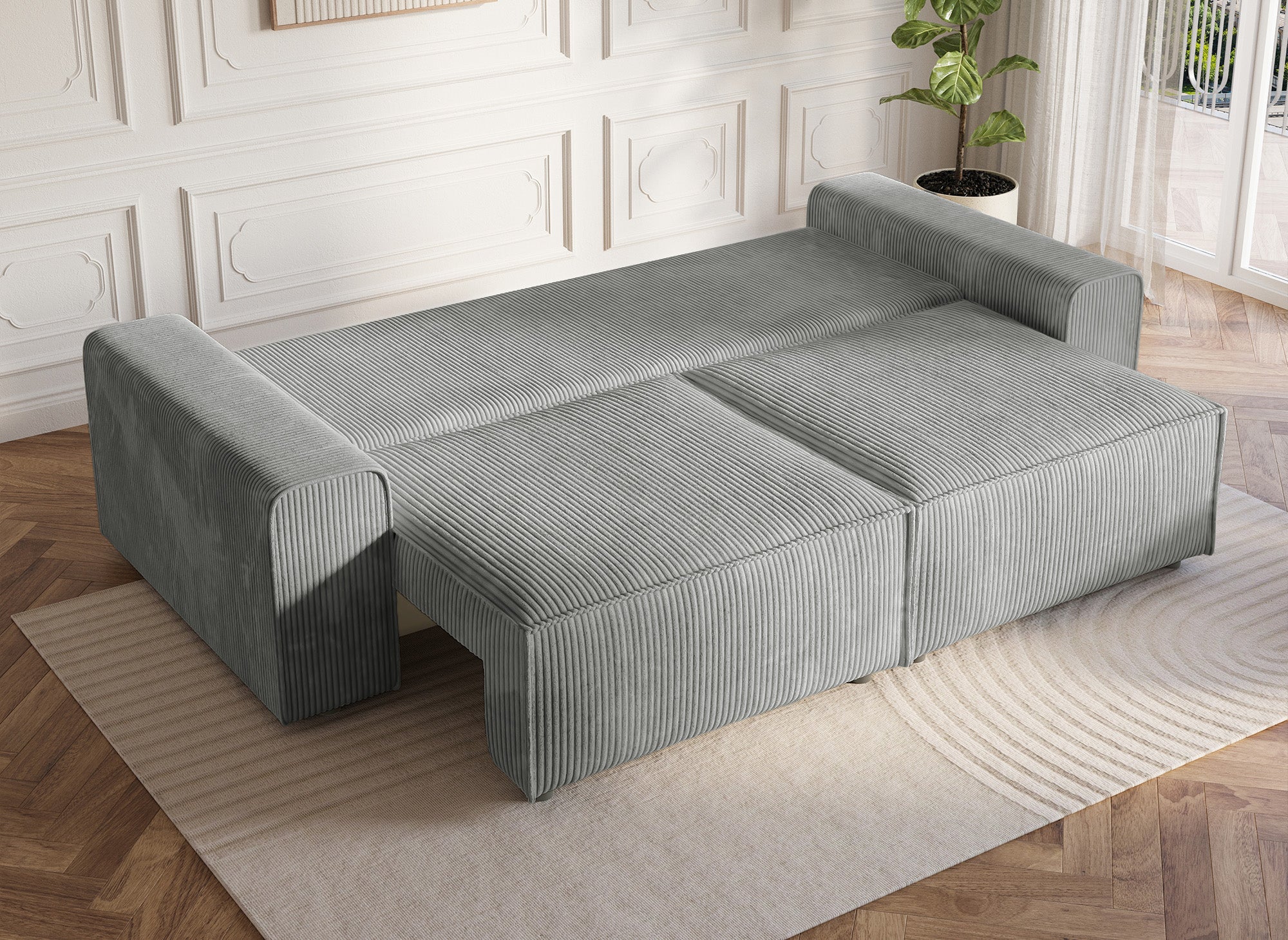 Canapé 3 places convertible avec coffre en velours côtelé épais gris DONA