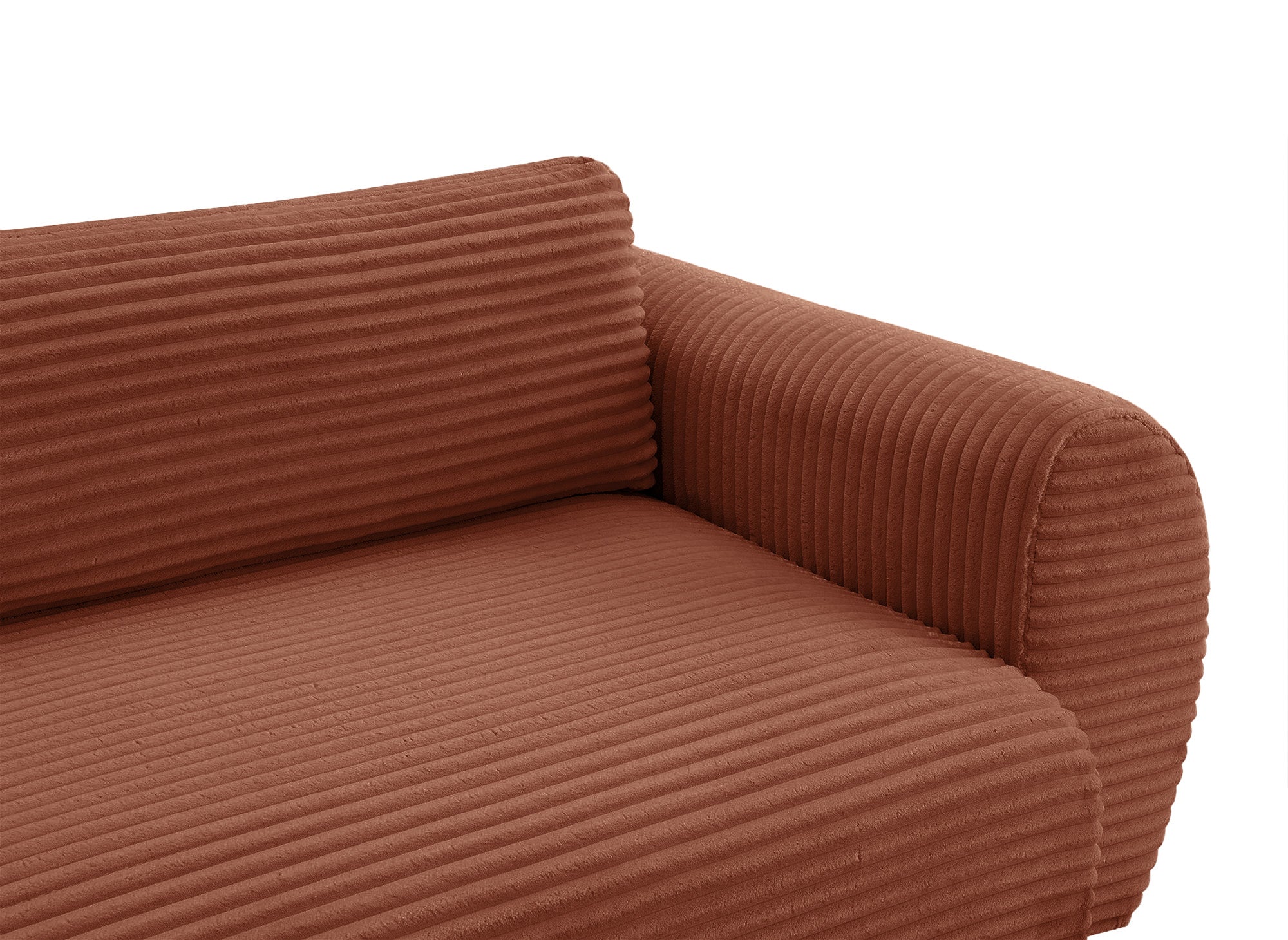 Canapé d'angle convertible avec méridienne et coffre en gros côtelé terracotta TILDA - Angle droit