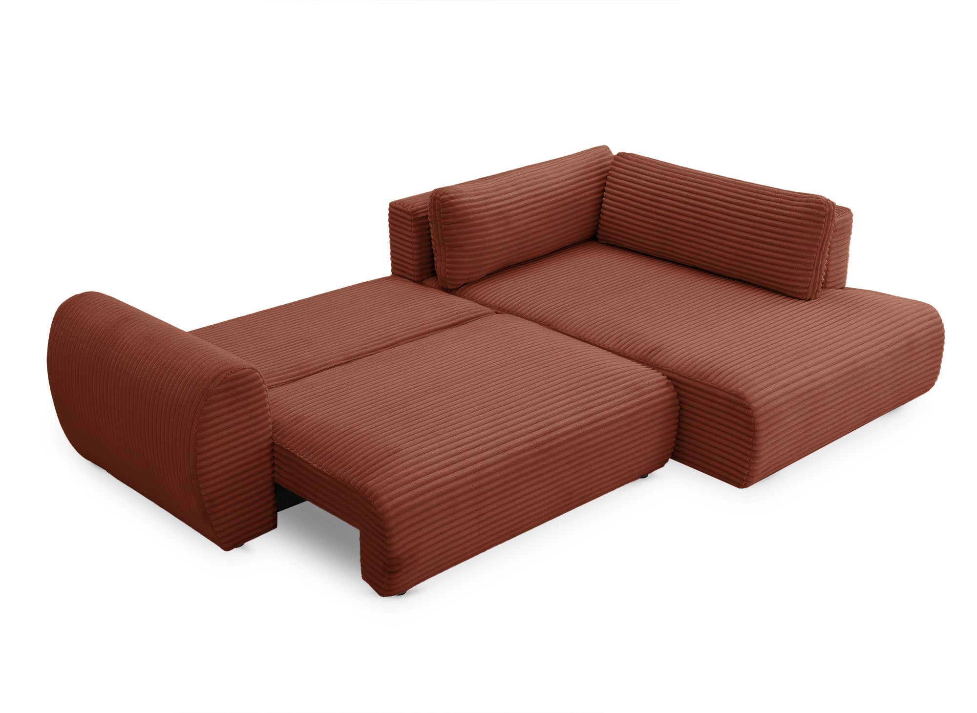 Canapé d'angle convertible avec méridienne et coffre en gros côtelé terracotta TILDA - Angle droit