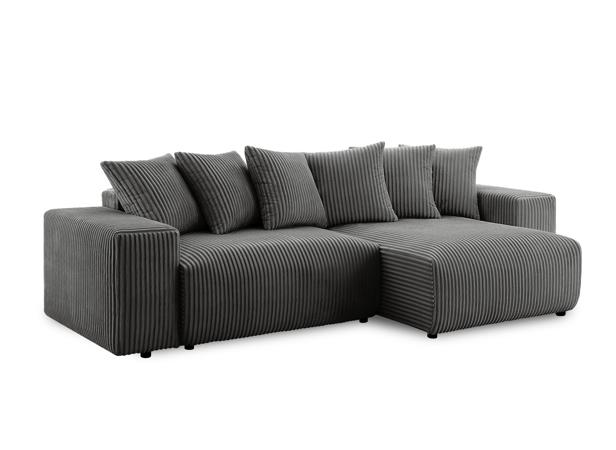 Canapé d'angle réversible convertible avec coffre en velours côtelé épais gris NOELIA