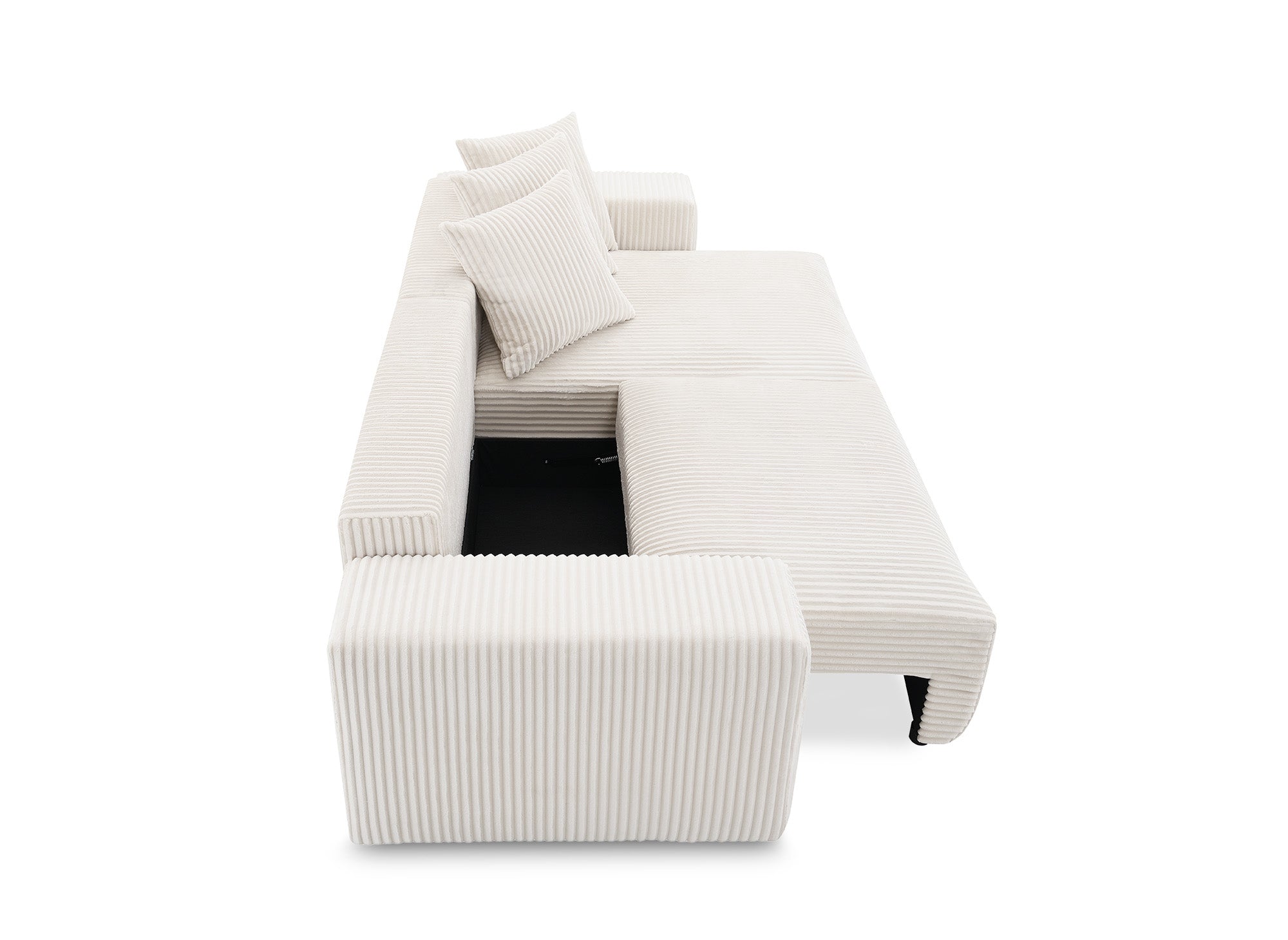 Canapé d'angle réversible convertible avec coffre en velours côtelé épais beige NOELIA
