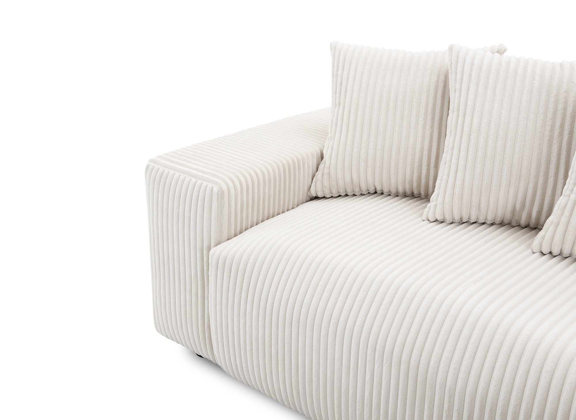 Canapé panoramique réversible convertible avec coffre en velours côtelé épais beige NOELIA