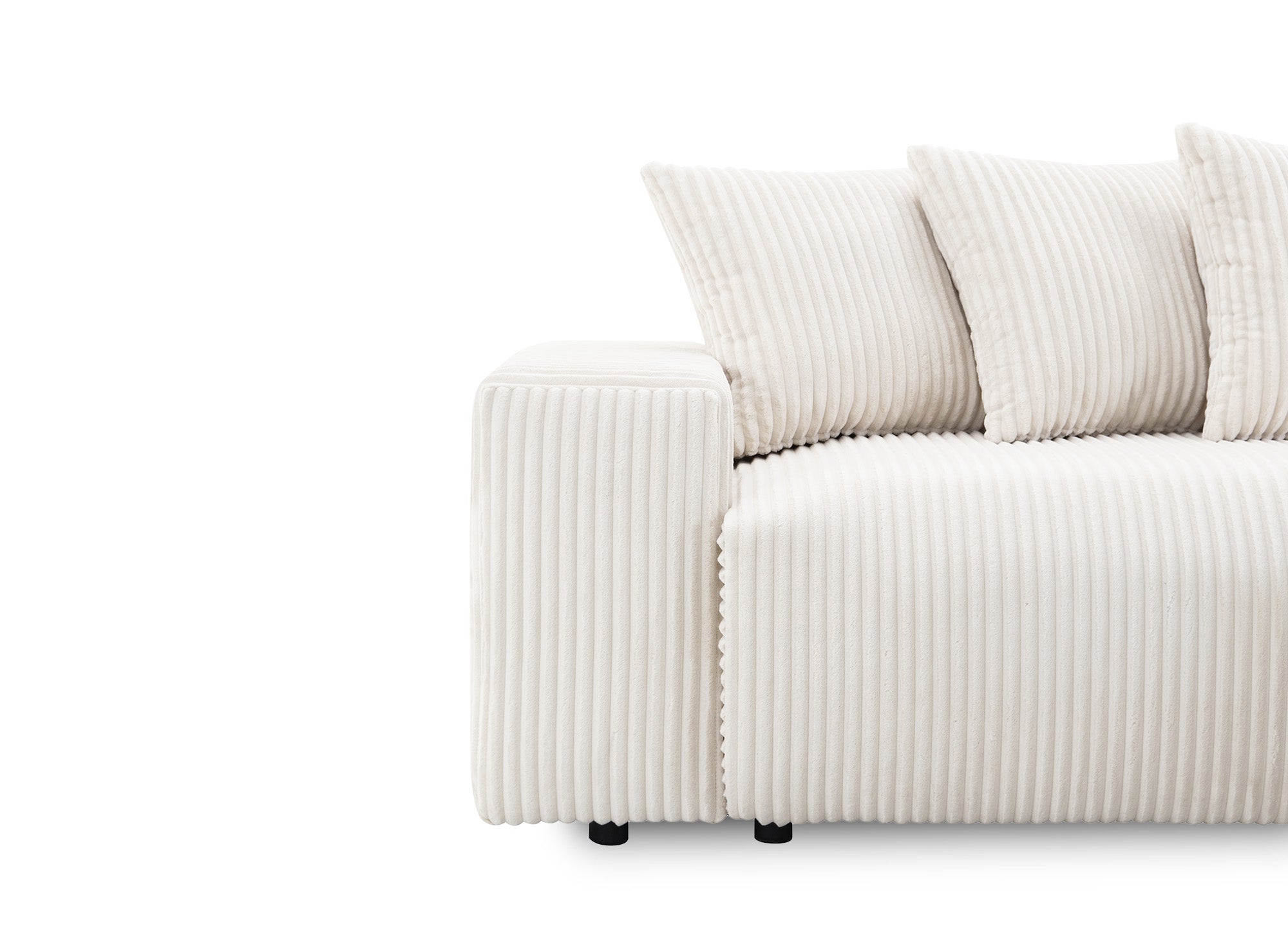 Canapé panoramique réversible convertible avec coffre en velours côtelé épais beige NOELIA