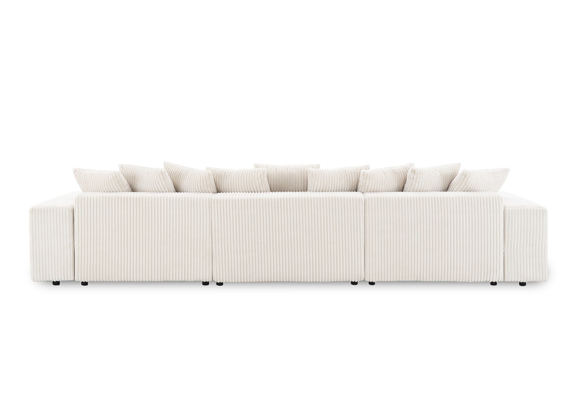 Canapé panoramique réversible convertible avec coffre en velours côtelé épais beige NOELIA