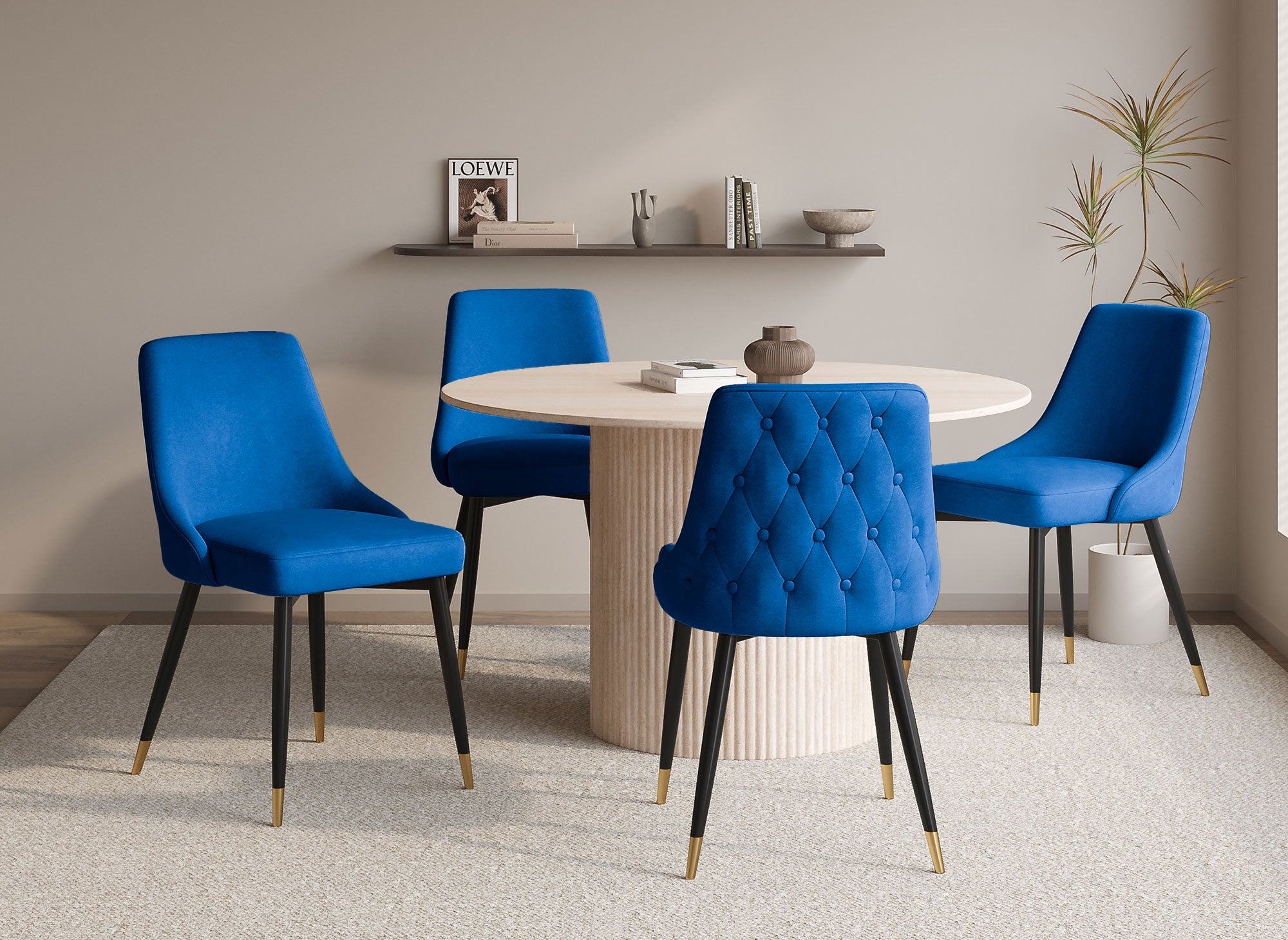 Set di 2 sedie imbottite in velluto blu DORINA