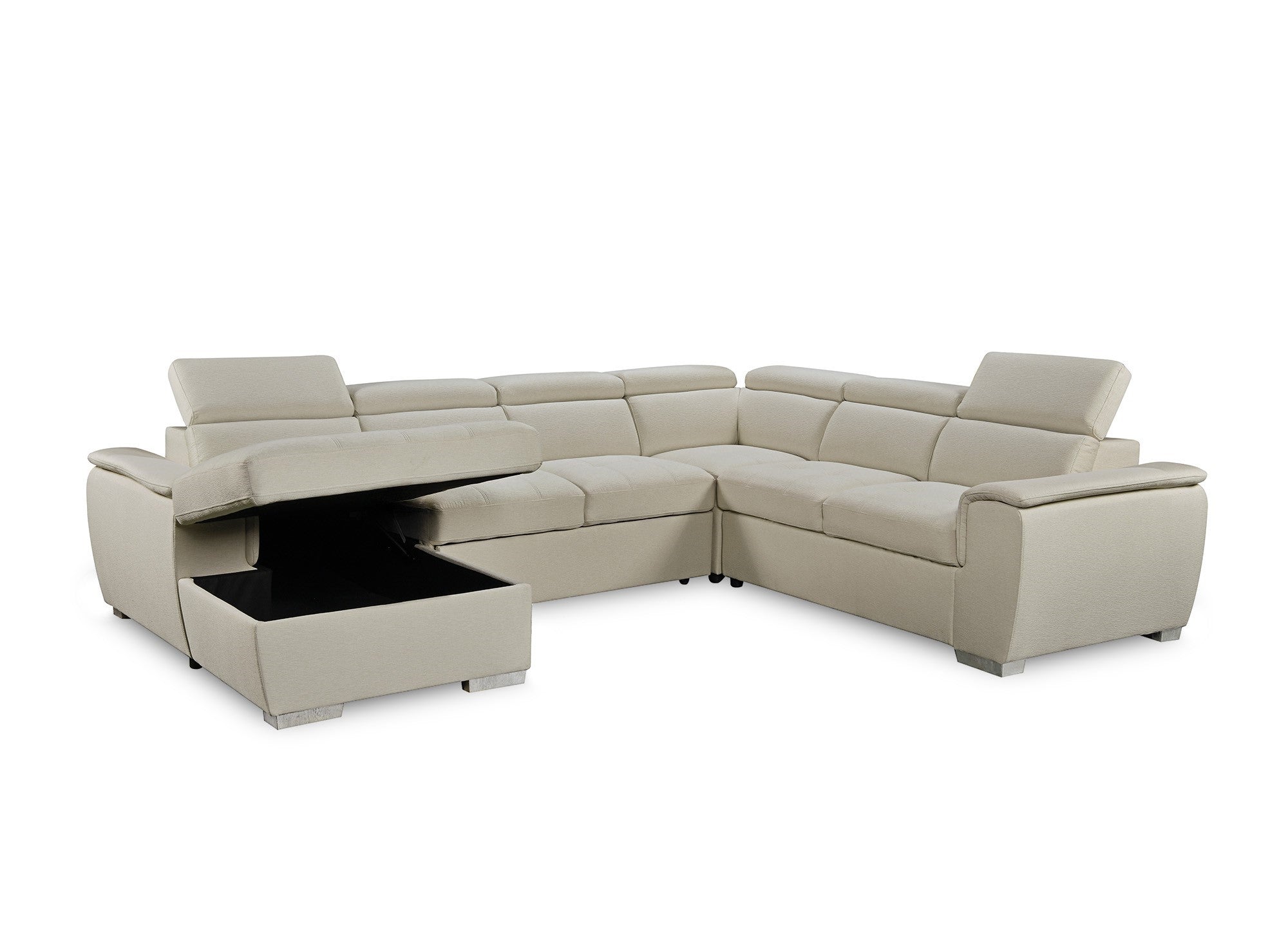 Canapé panoramique convertible coffre de rangement en tissu beige GAELLE - Angle Gauche